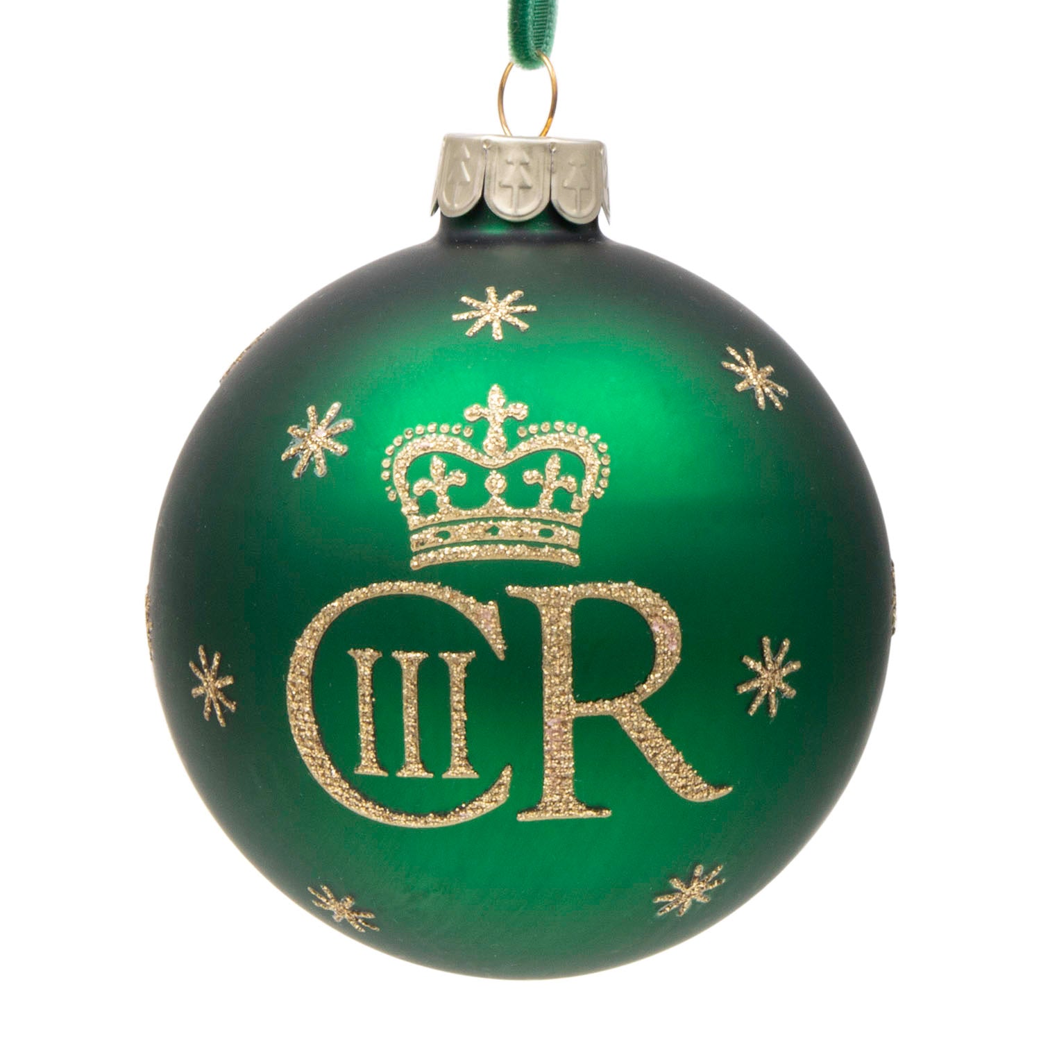 Gisela Graham King Charles III Glass Bauble Christmas Decoration - Royal Matt Green 1