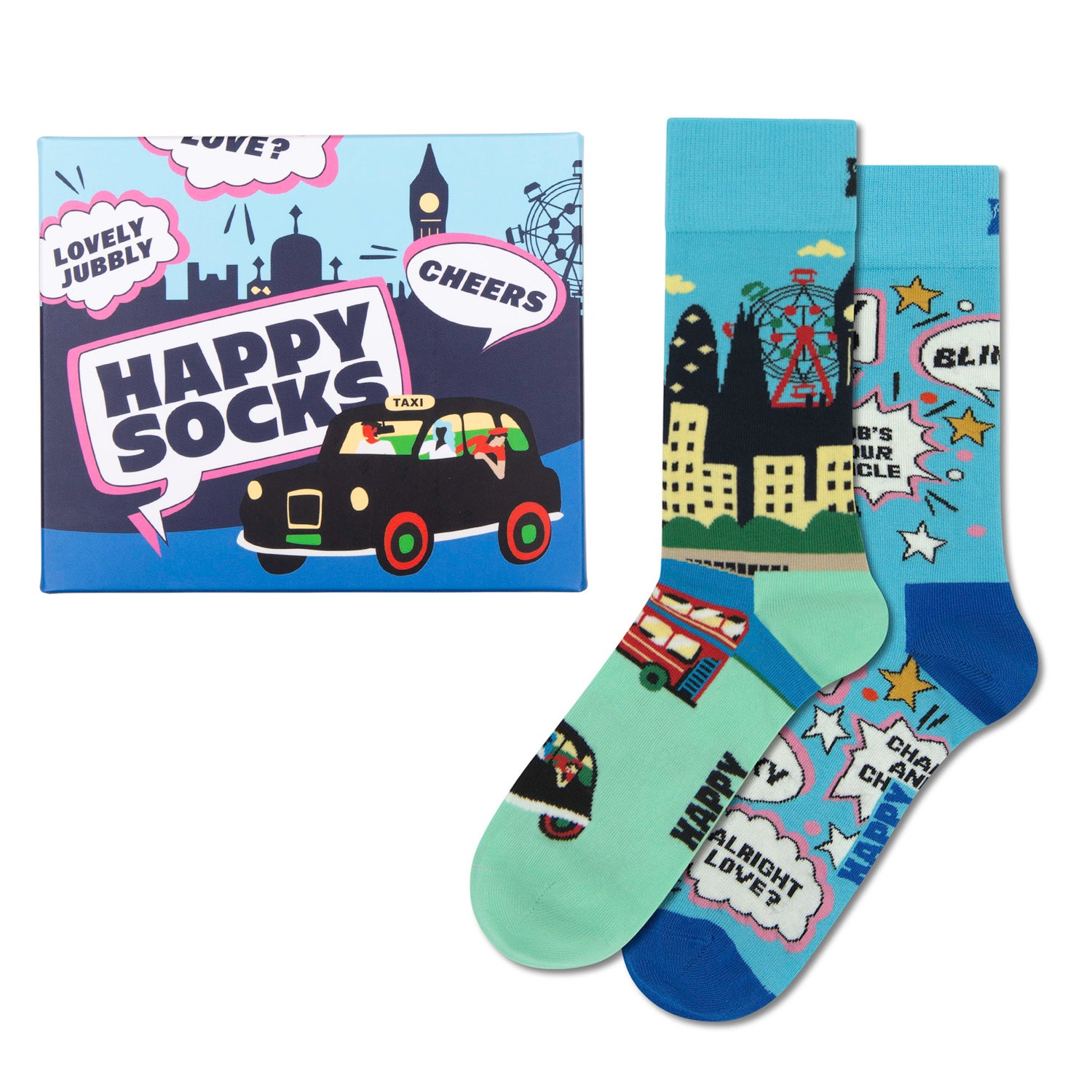 Happy Socks 2 Pack Slang Socks Gift Set - London Edition - 41-46 with box