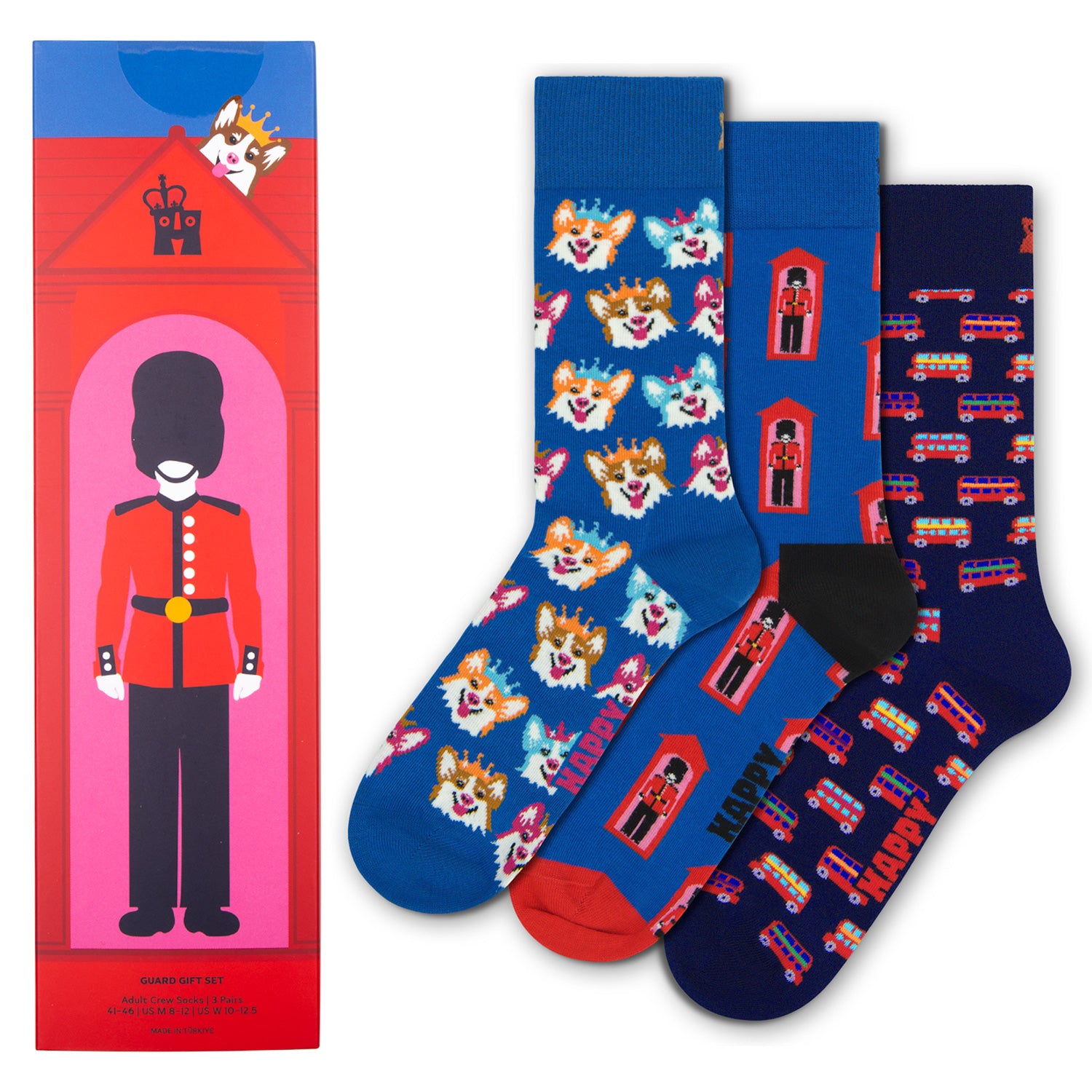 Happy Socks 3 Pack Guard Socks Gift Set - London Edition - 41-46 with box
