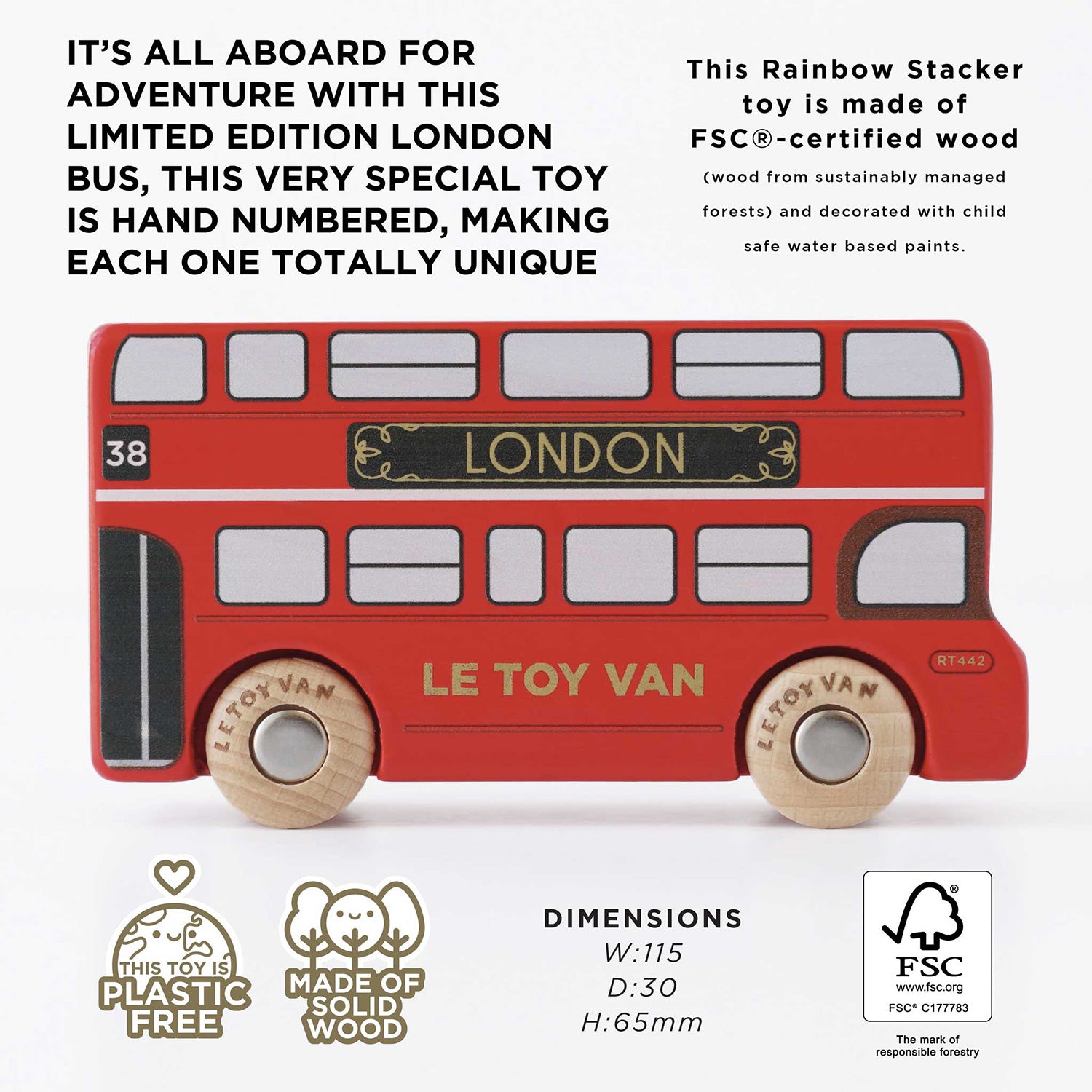 Le Toy Van London Bus Wooden Toy - Numbered Limited Edition 4