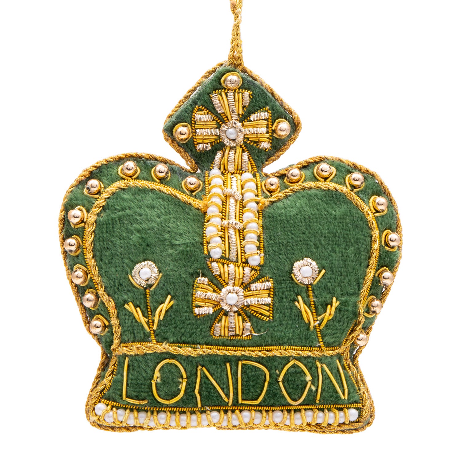 London Royal Crown Stitched Christmas Decoration - Green 1