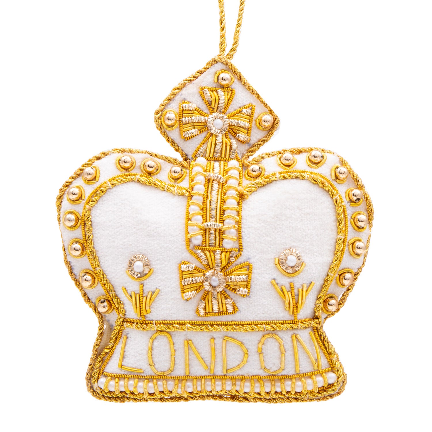 London Royal Crown Stitched Christmas Decoration - Ivory