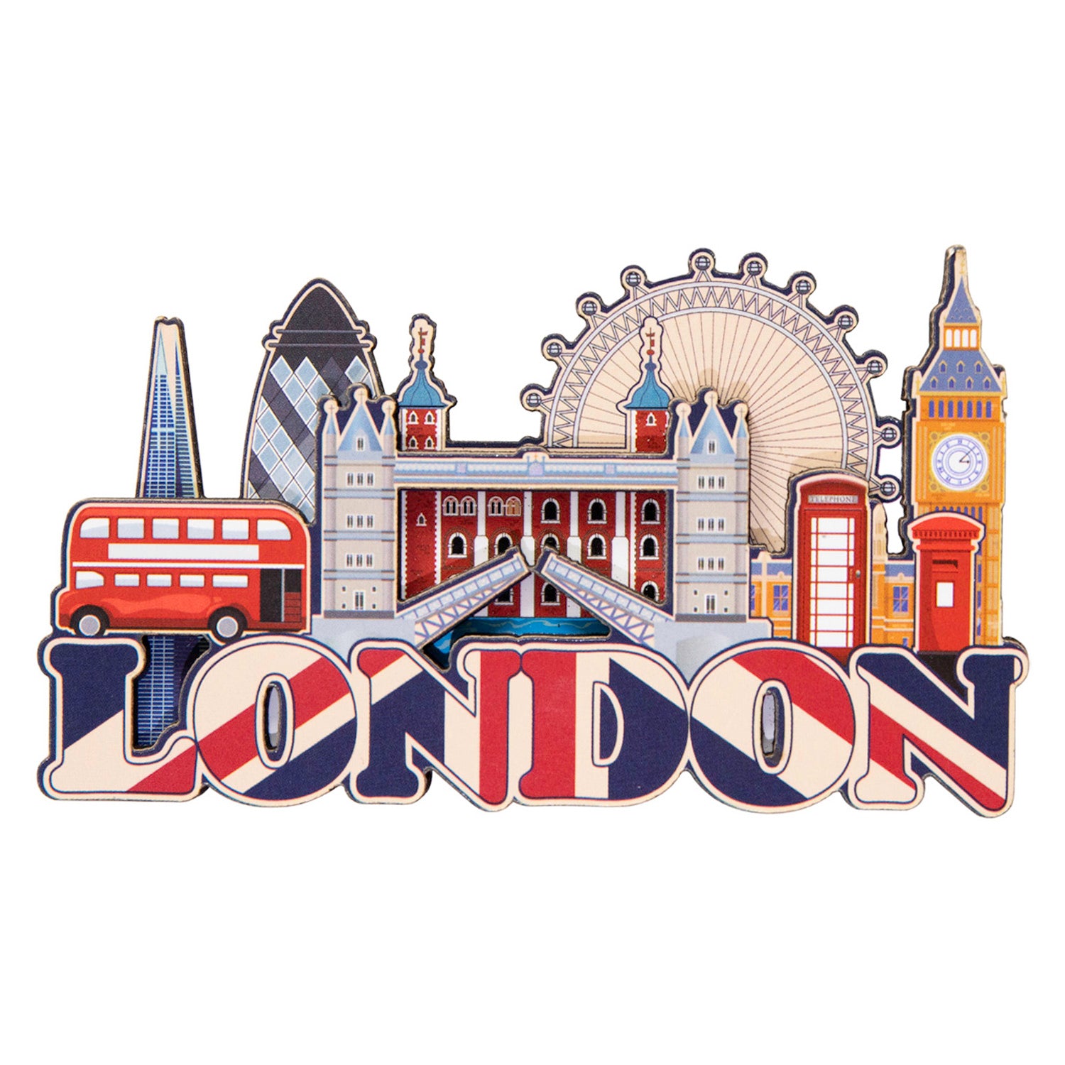 London Union Jack & Skyline Layered Wood Magnet 1