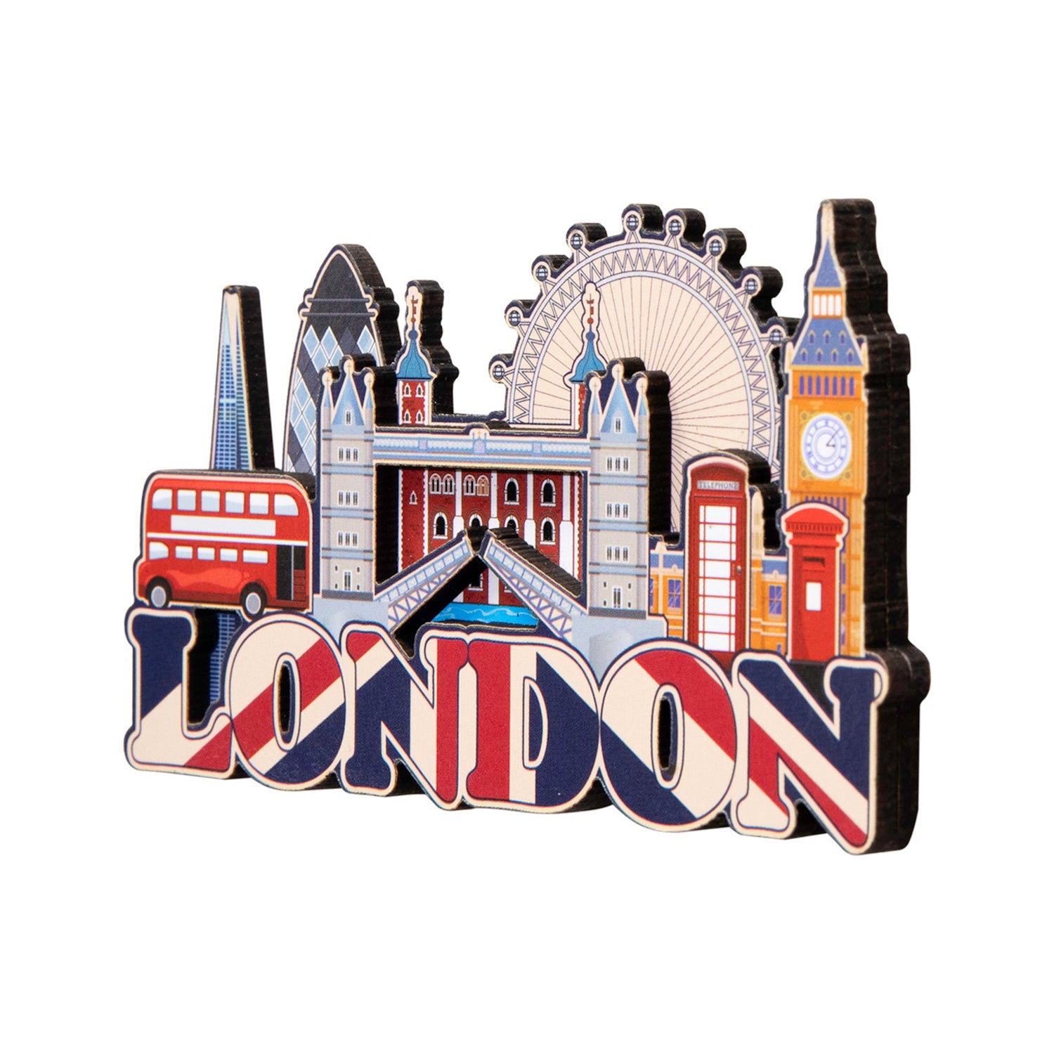 London Union Jack & Skyline Layered Wood Magnet 2