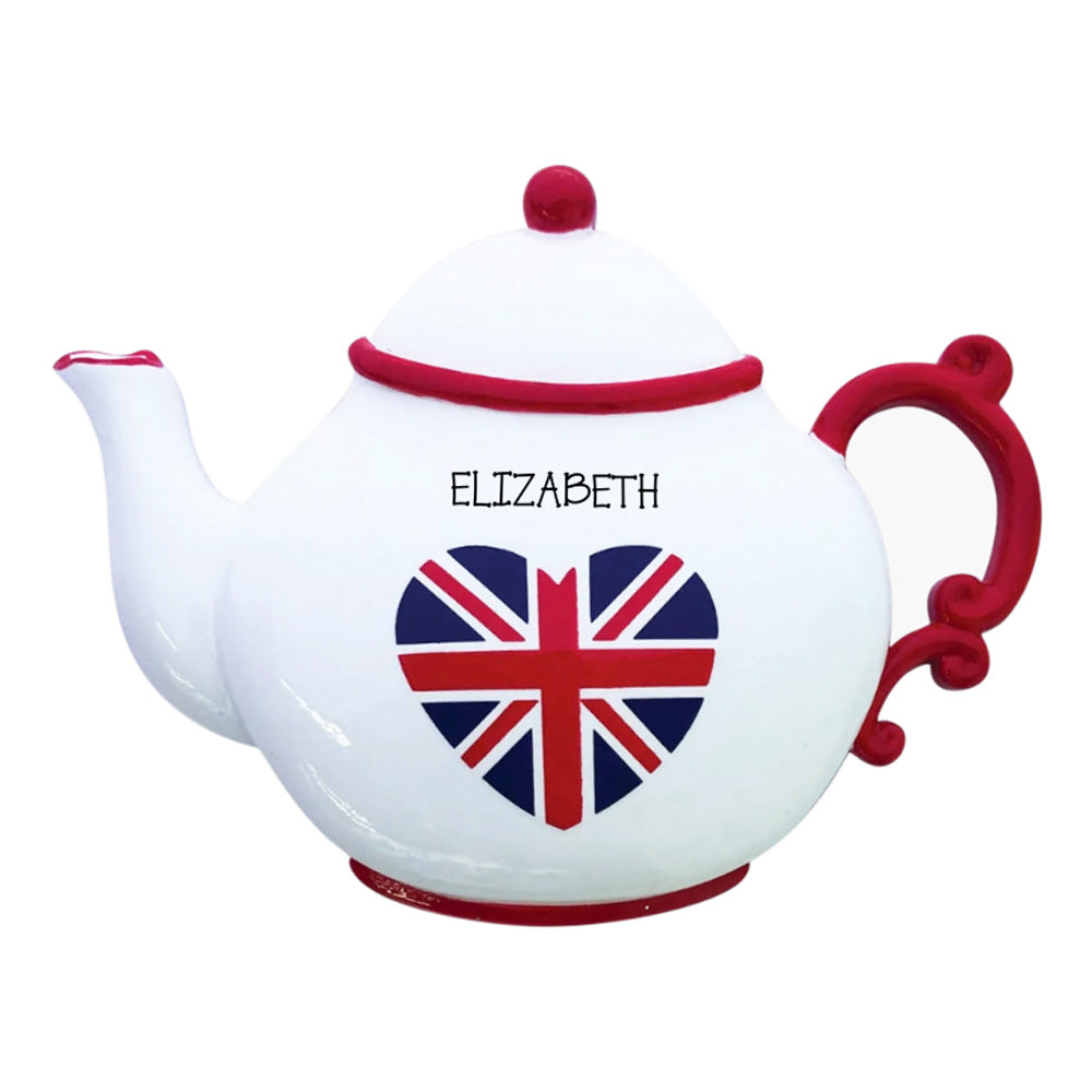 London Union Jack Tea Pot Personalised Christmas Decoration - Writing