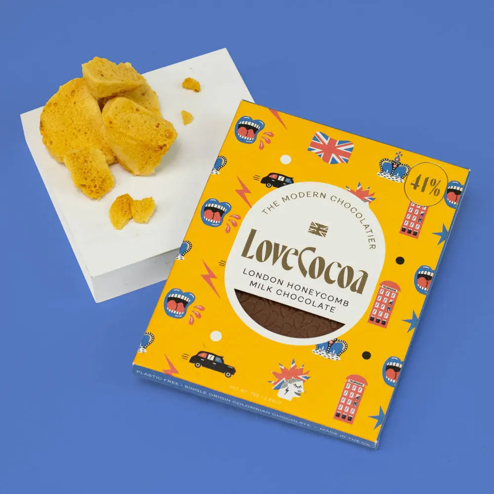 Love Cocoa Union Jack & Telephone Box Honeycomb Milk Chocolate Bar 2
