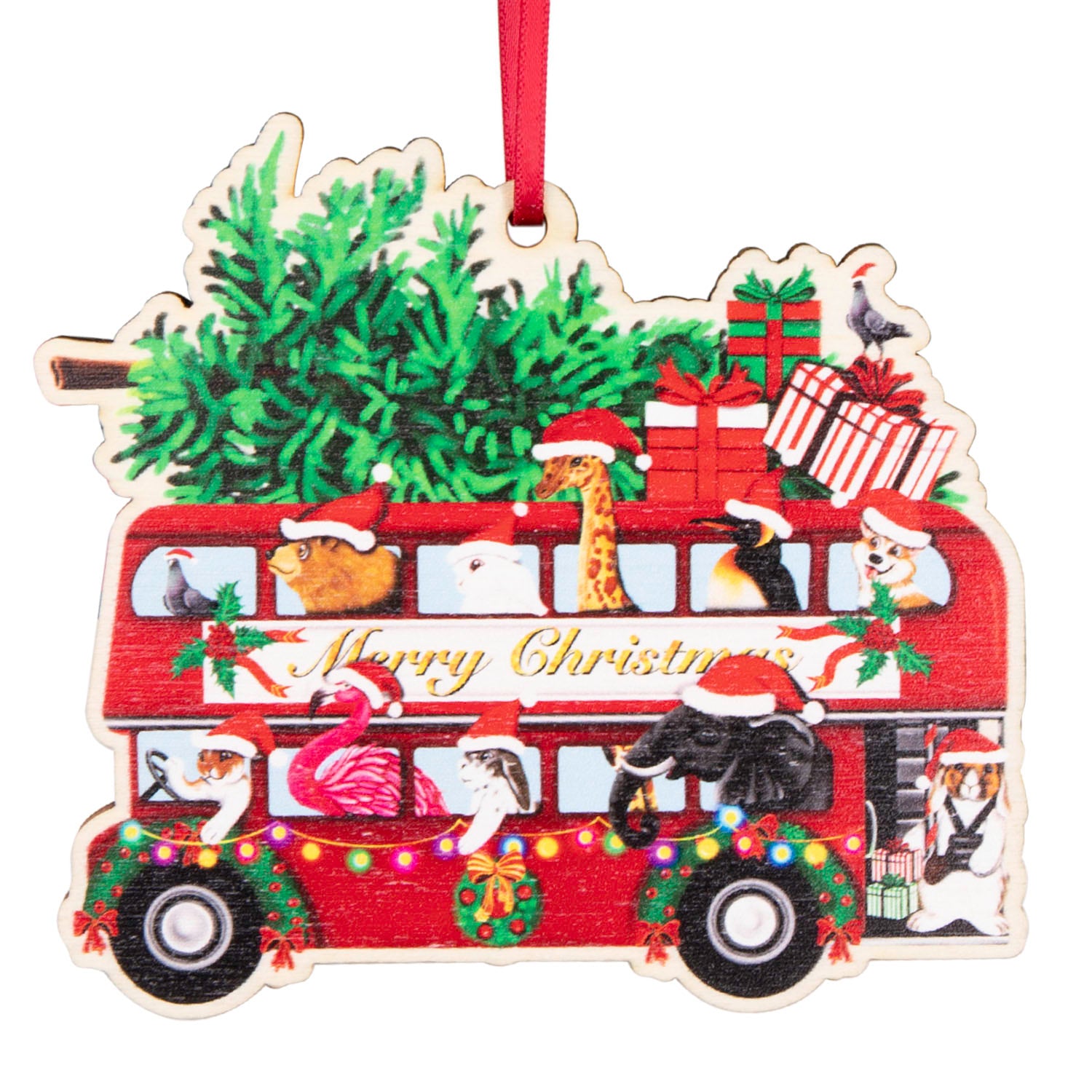 Peckish Goose London Bus Wooden Christmas Decoration
