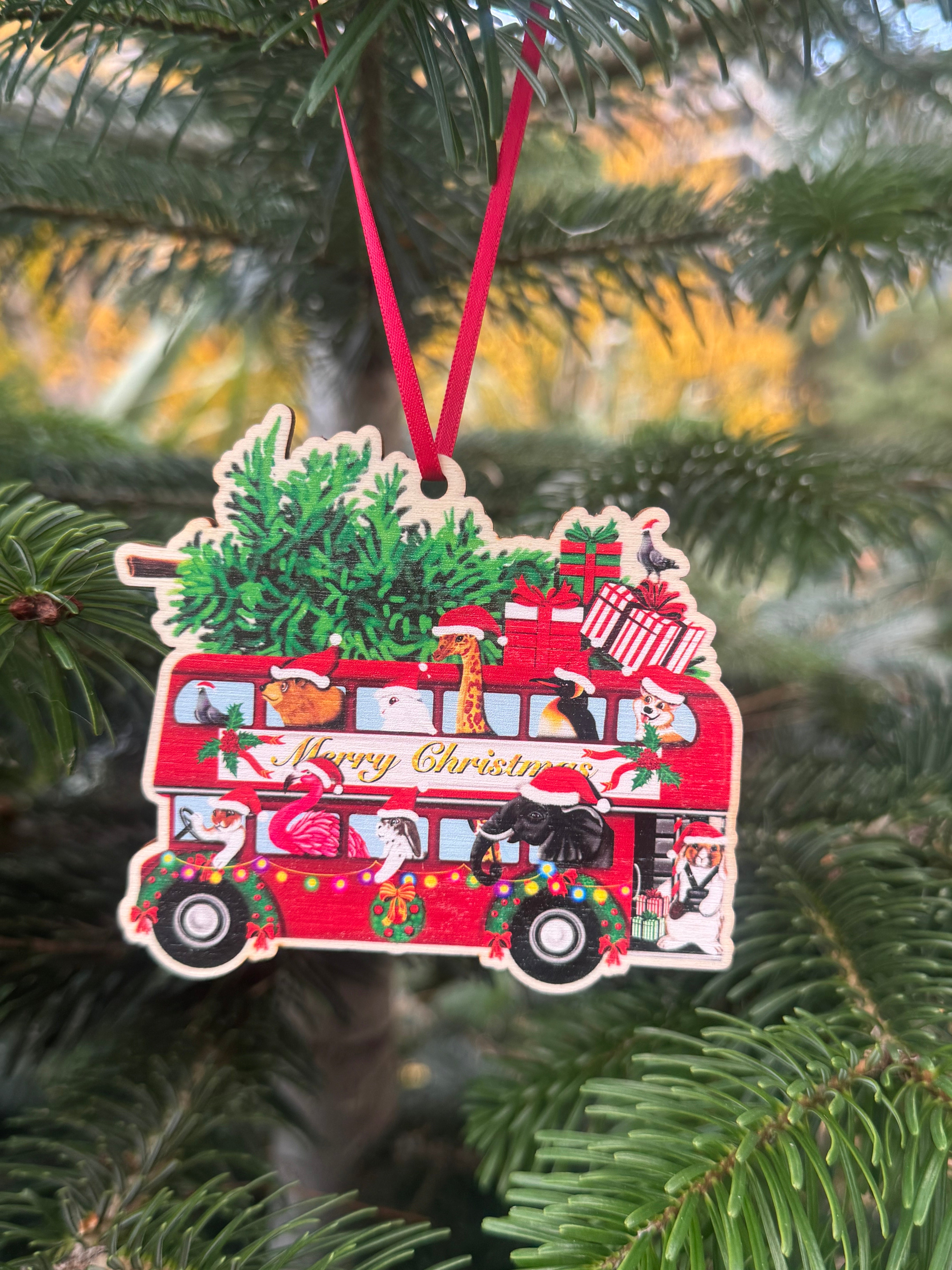 Peckish Goose London Bus Wooden Christmas Decoration
