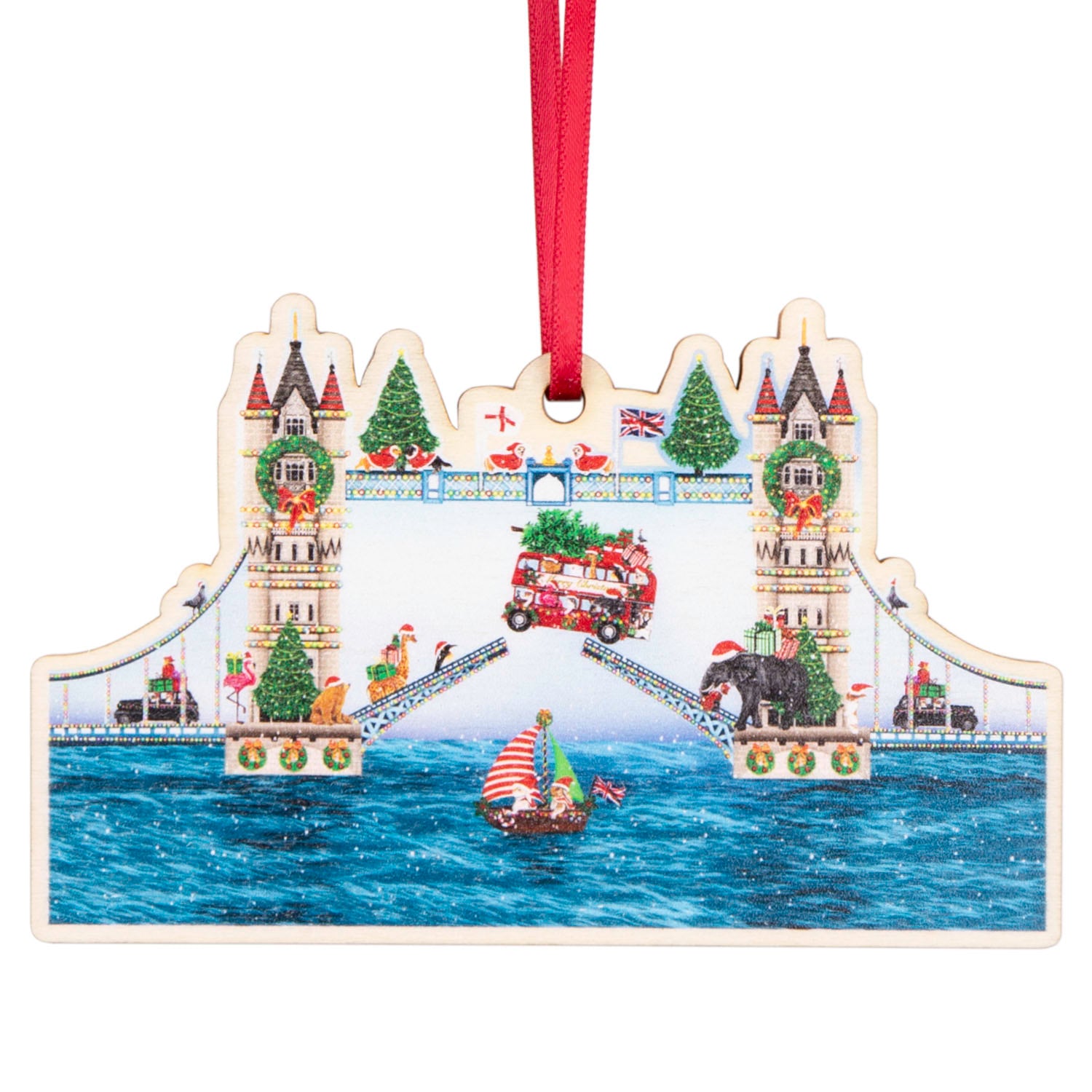 Peckish Goose Tower Bridge Wooden Christmas Decoration