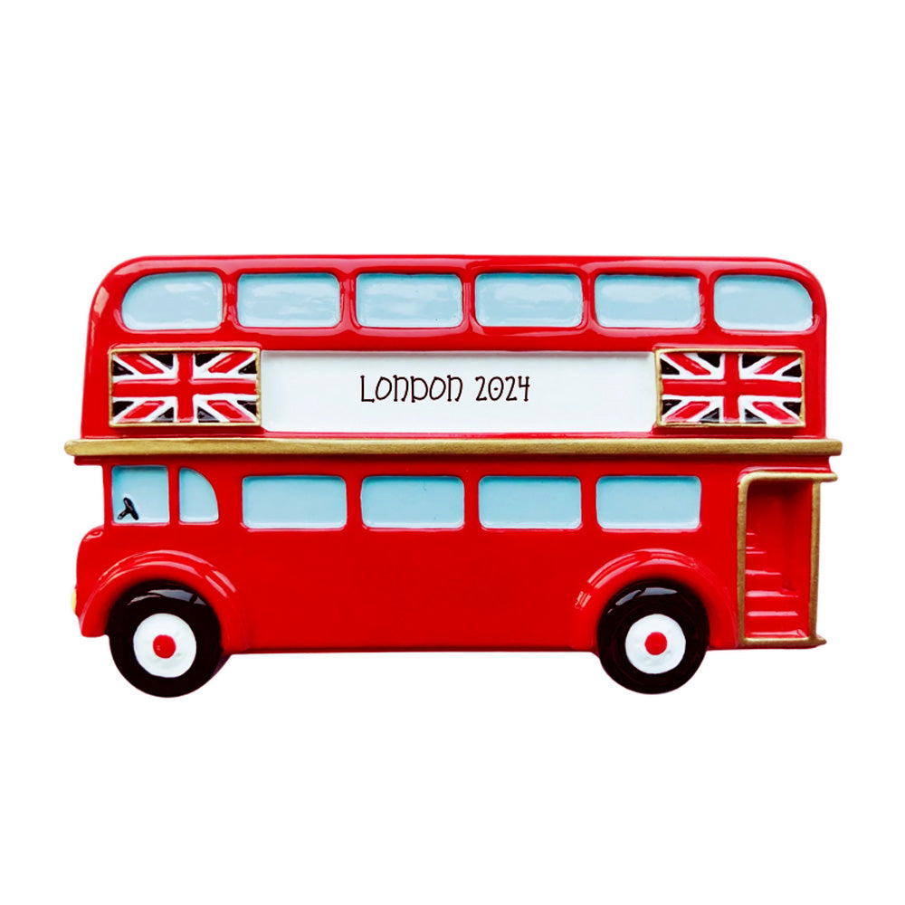 Red London Bus Personalised Christmas Decoration - Writing