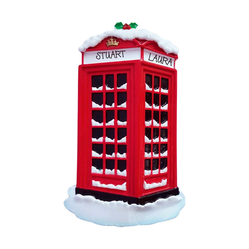 Red Phone Box Personalised Christmas Decoration - Writing