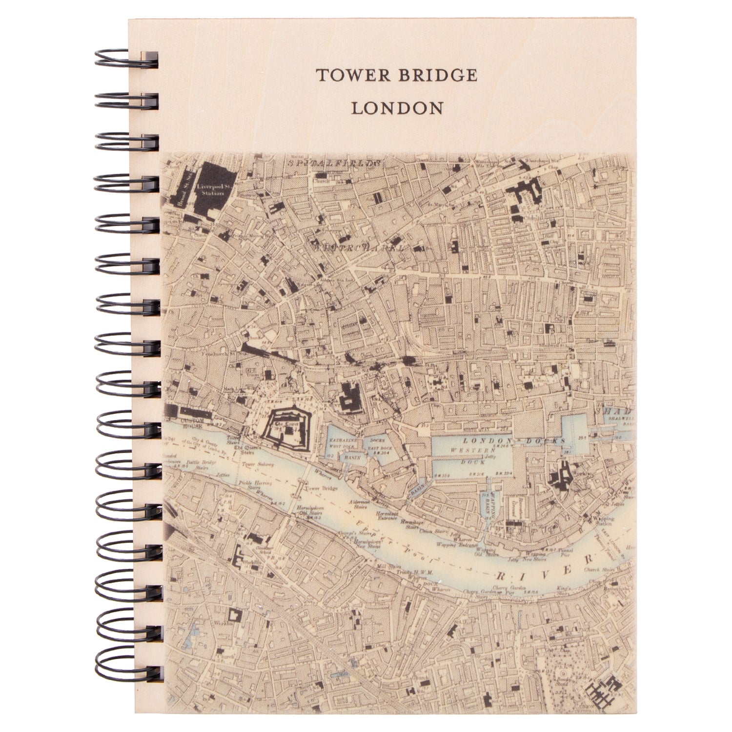 Tower Bridge Wooden Vintage Map Notebook 1