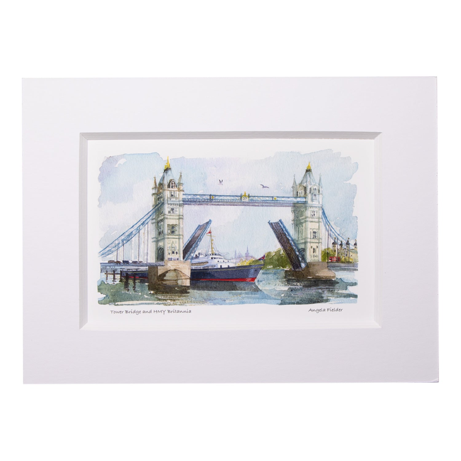 Tower Bridge & Royal Yacht Britannia Small Mounted Print