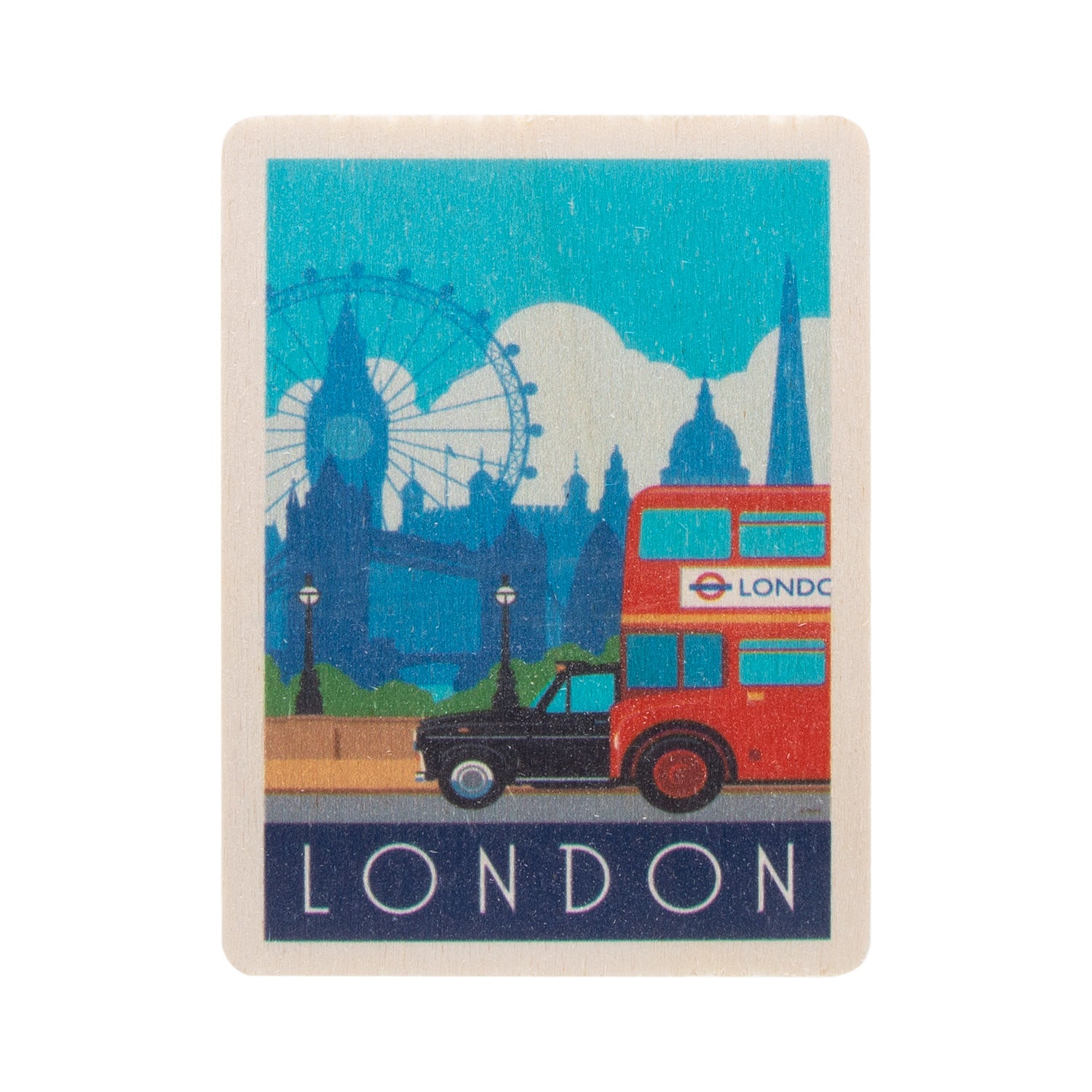Wooden Magnet London Bus & Taxi By White One Sugar