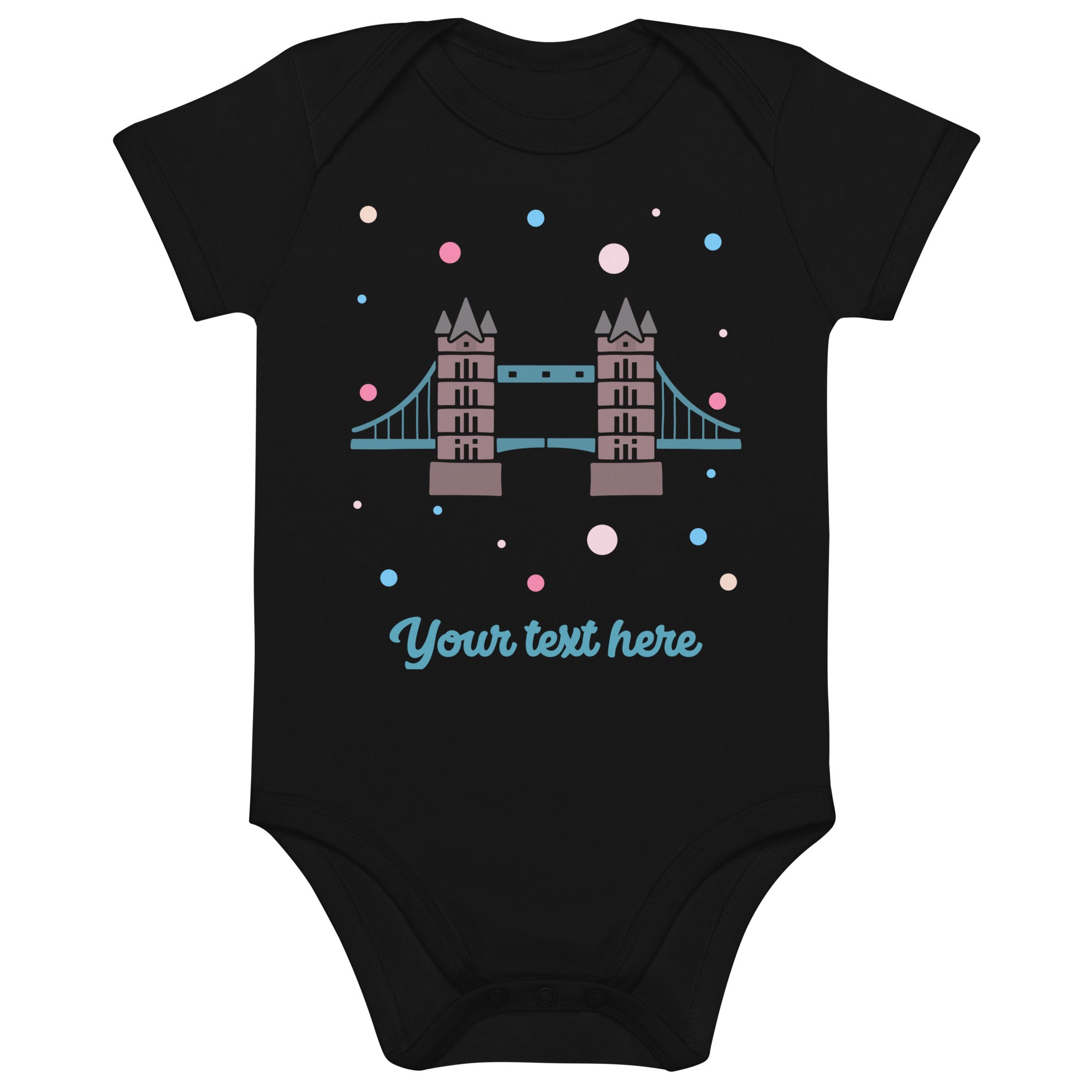 Personalised Custom Text - Baby Bodysuit - London Doodles - Tower Bridge - Black 1