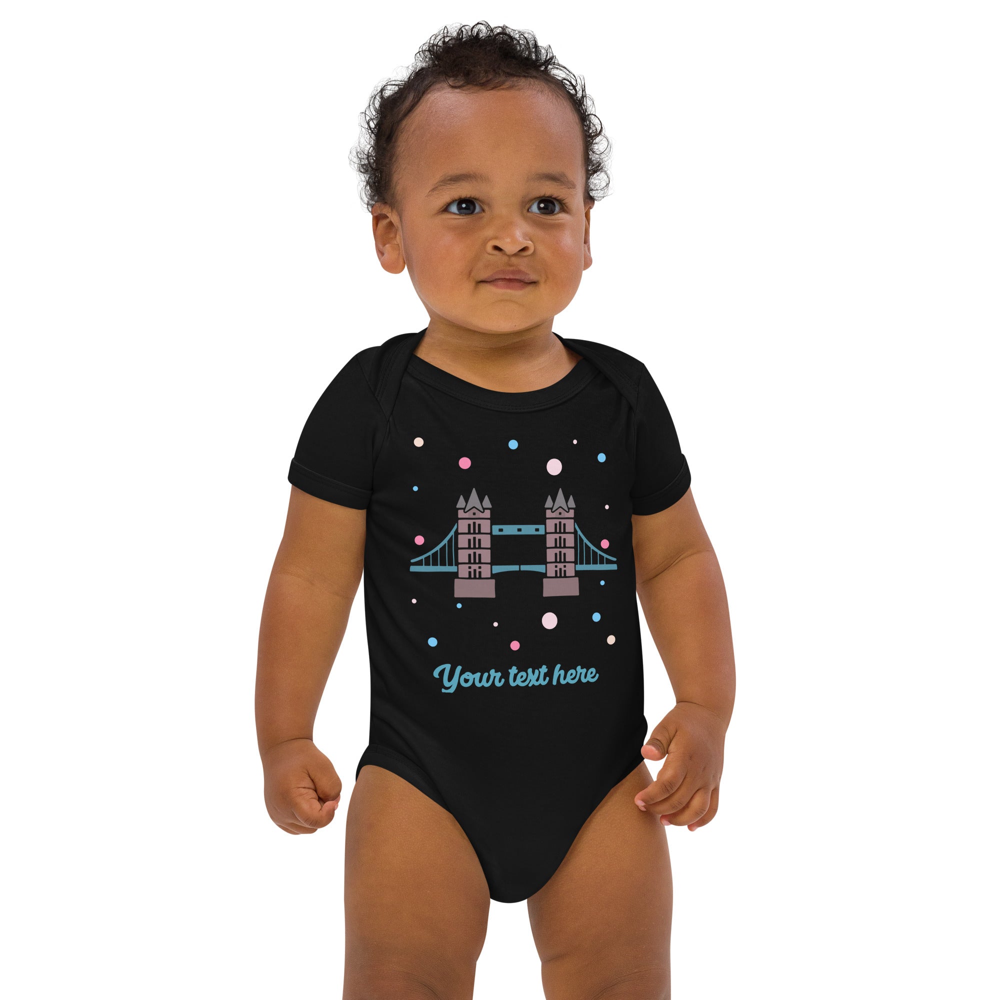 Personalised Custom Text - Baby Bodysuit - London Doodles - Tower Bridge - Black 2