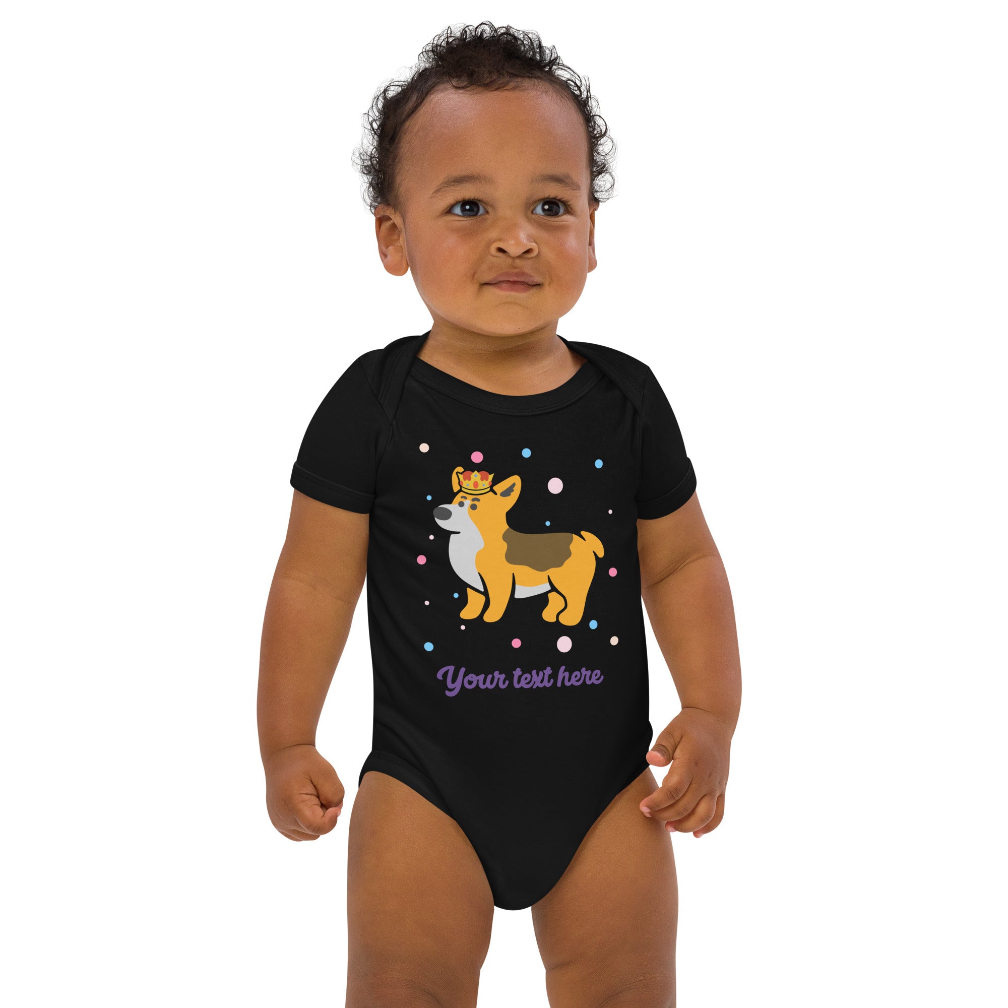 Personalised Custom Text - Baby Bodysuit - London Doodles - Royal Corgi - Black 2
