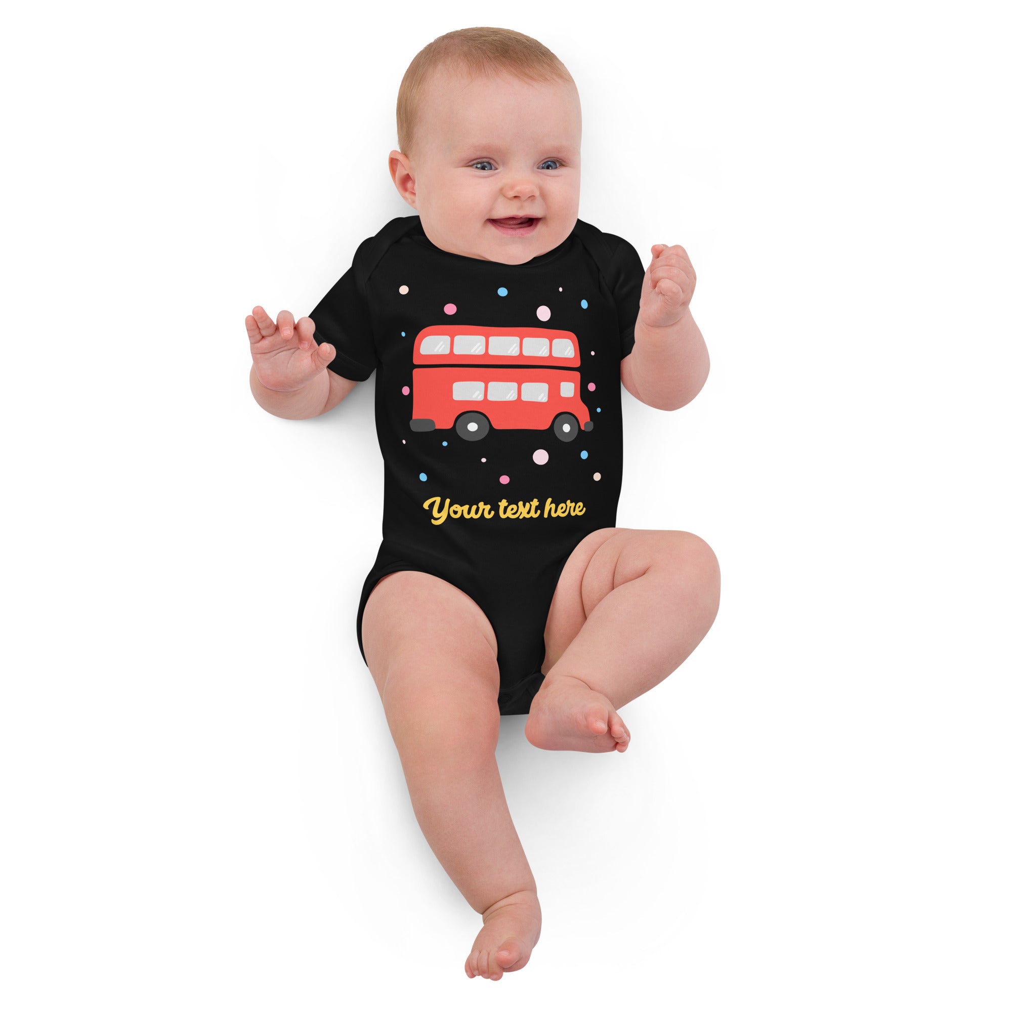 Personalised Custom Text - Baby Bodysuit - London Doodles - Bus - Black 3