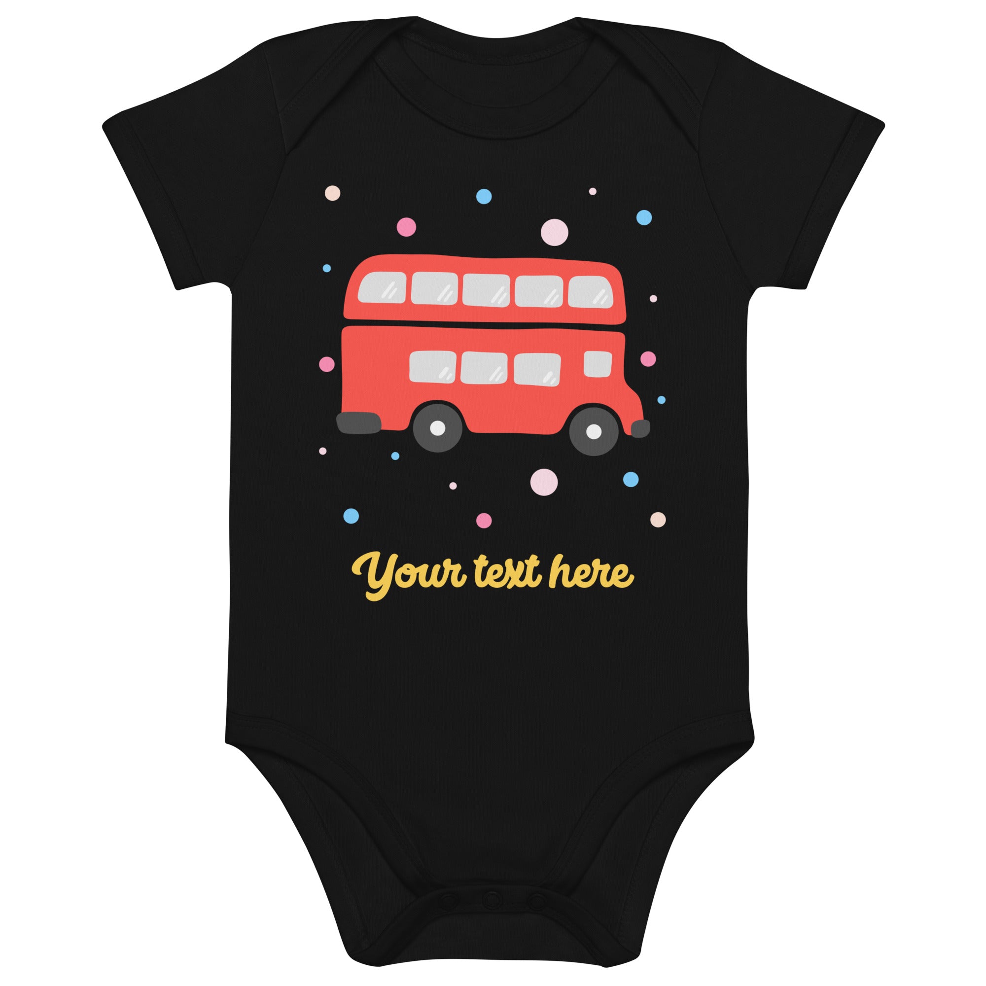Personalised Custom Text - Baby Bodysuit - London Doodles - Bus - Black 1