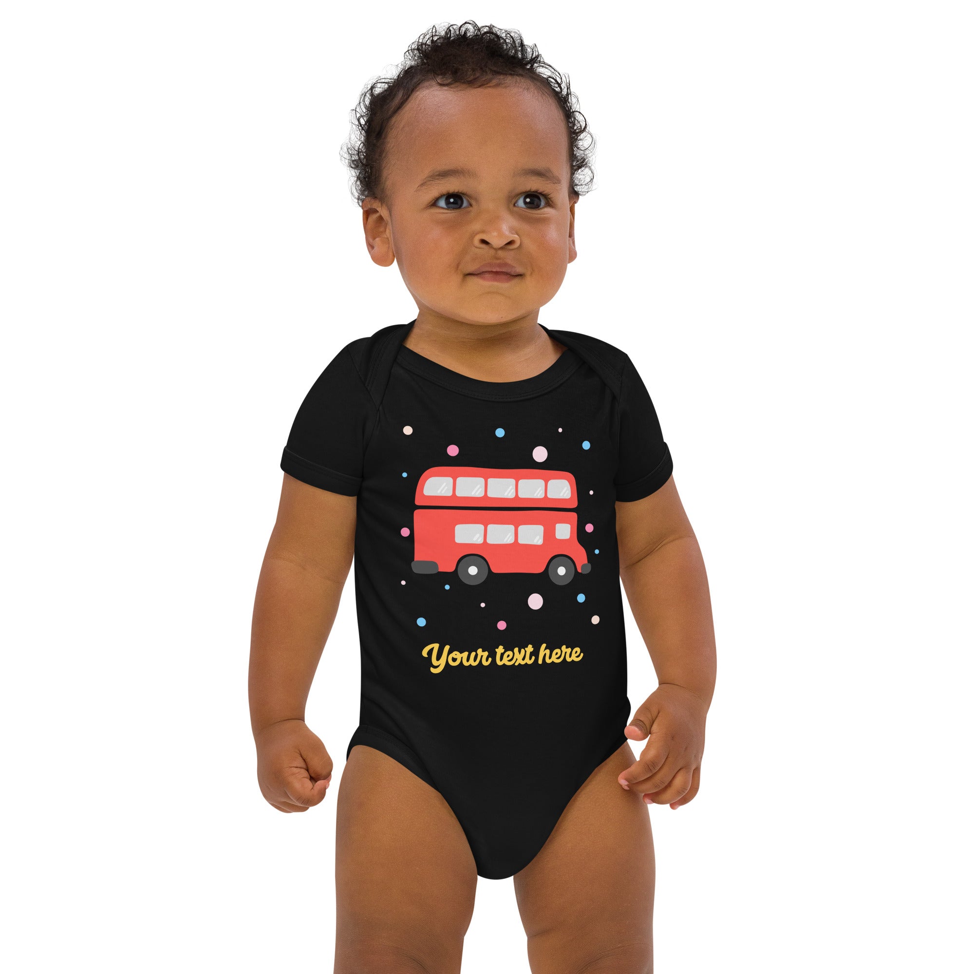 Personalised Custom Text - Baby Bodysuit - London Doodles - Bus - Black 2