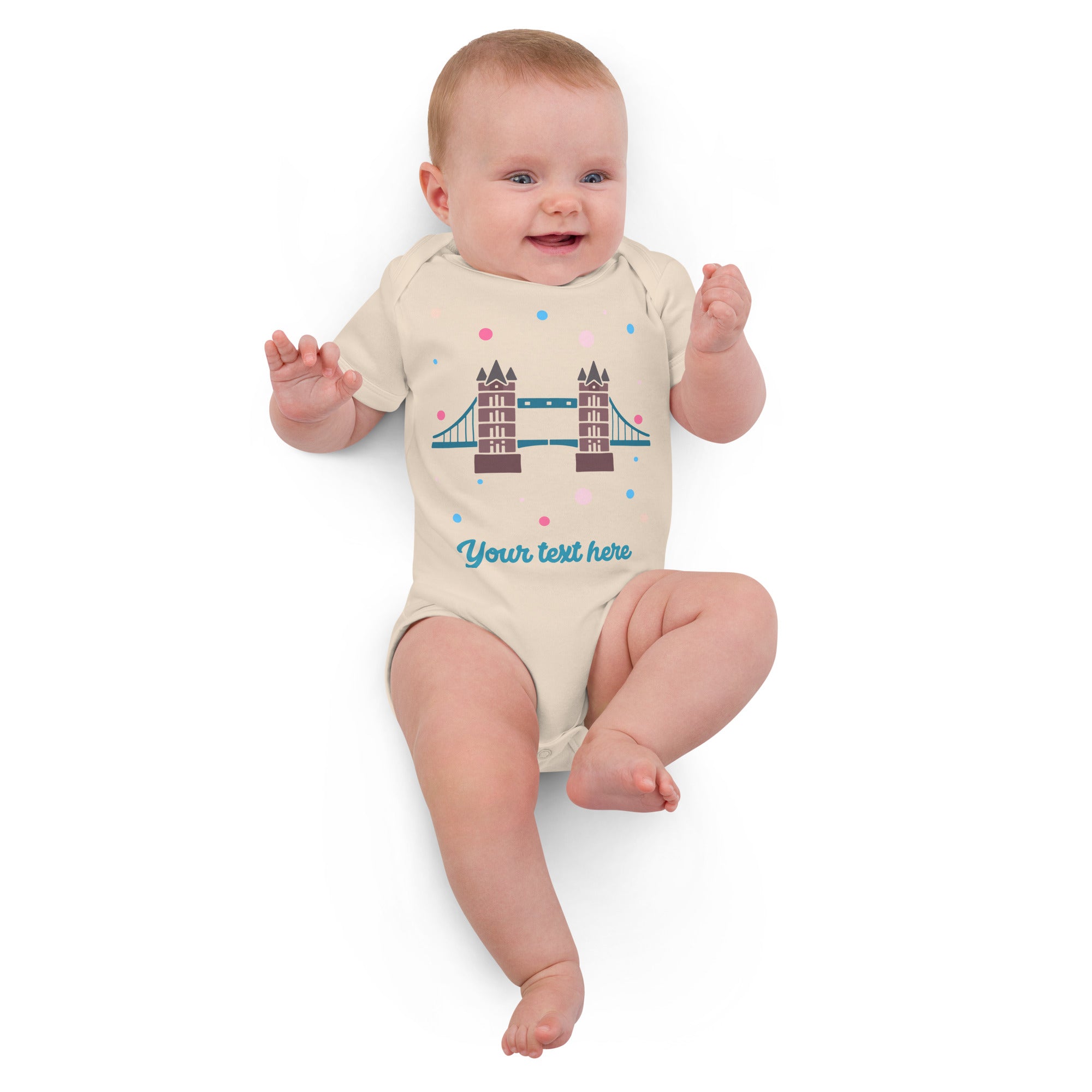 Personalised Custom Text - Baby Bodysuit - London Doodles - Tower Bridge - Organic 3