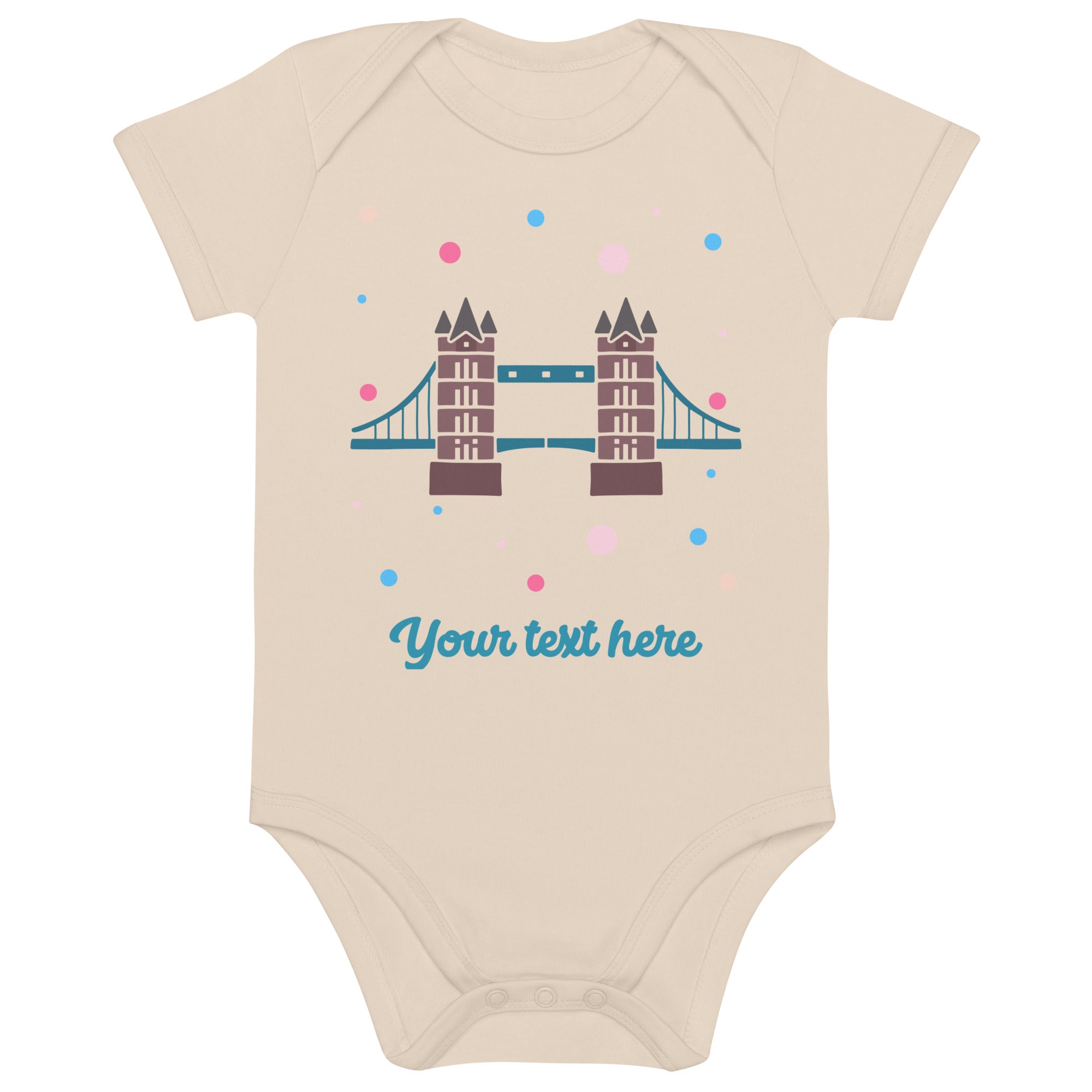 Personalised Custom Text - Baby Bodysuit - London Doodles - Tower Bridge - Organic 1