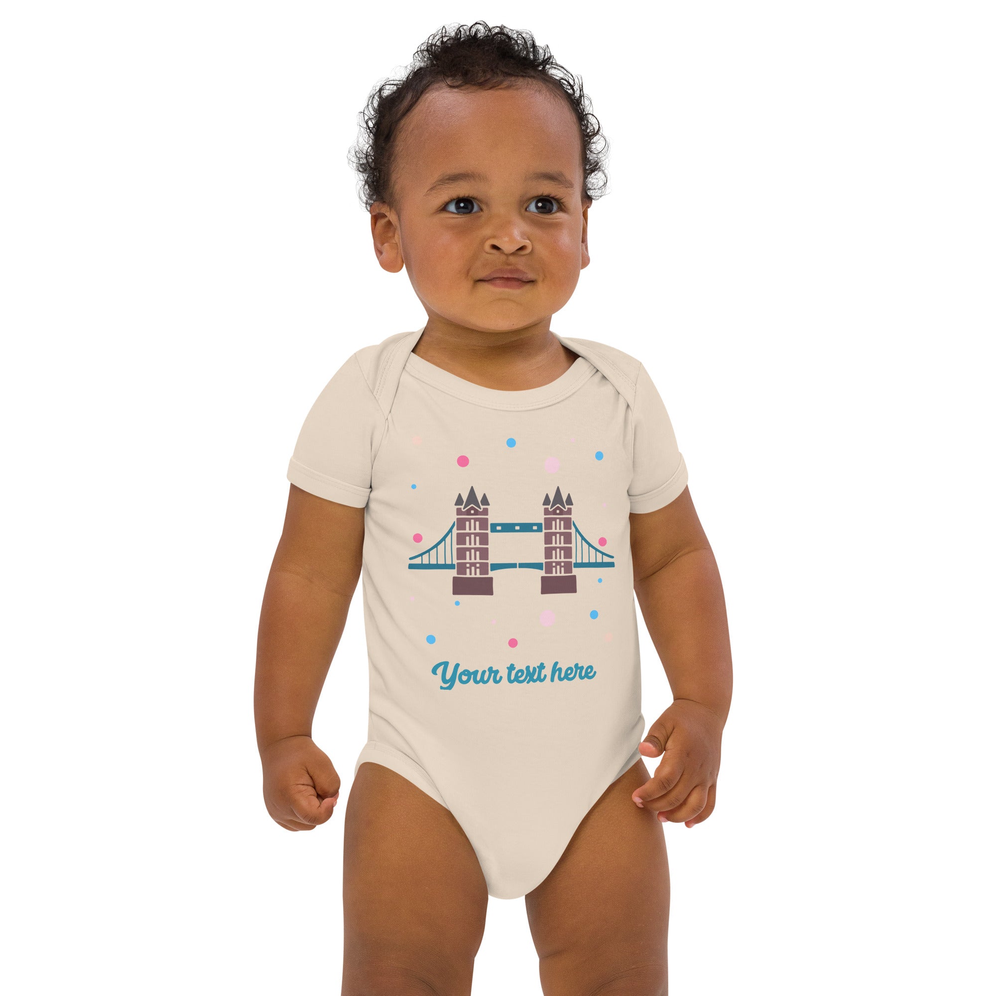 Personalised Custom Text - Baby Bodysuit - London Doodles - Tower Bridge - Organic 2