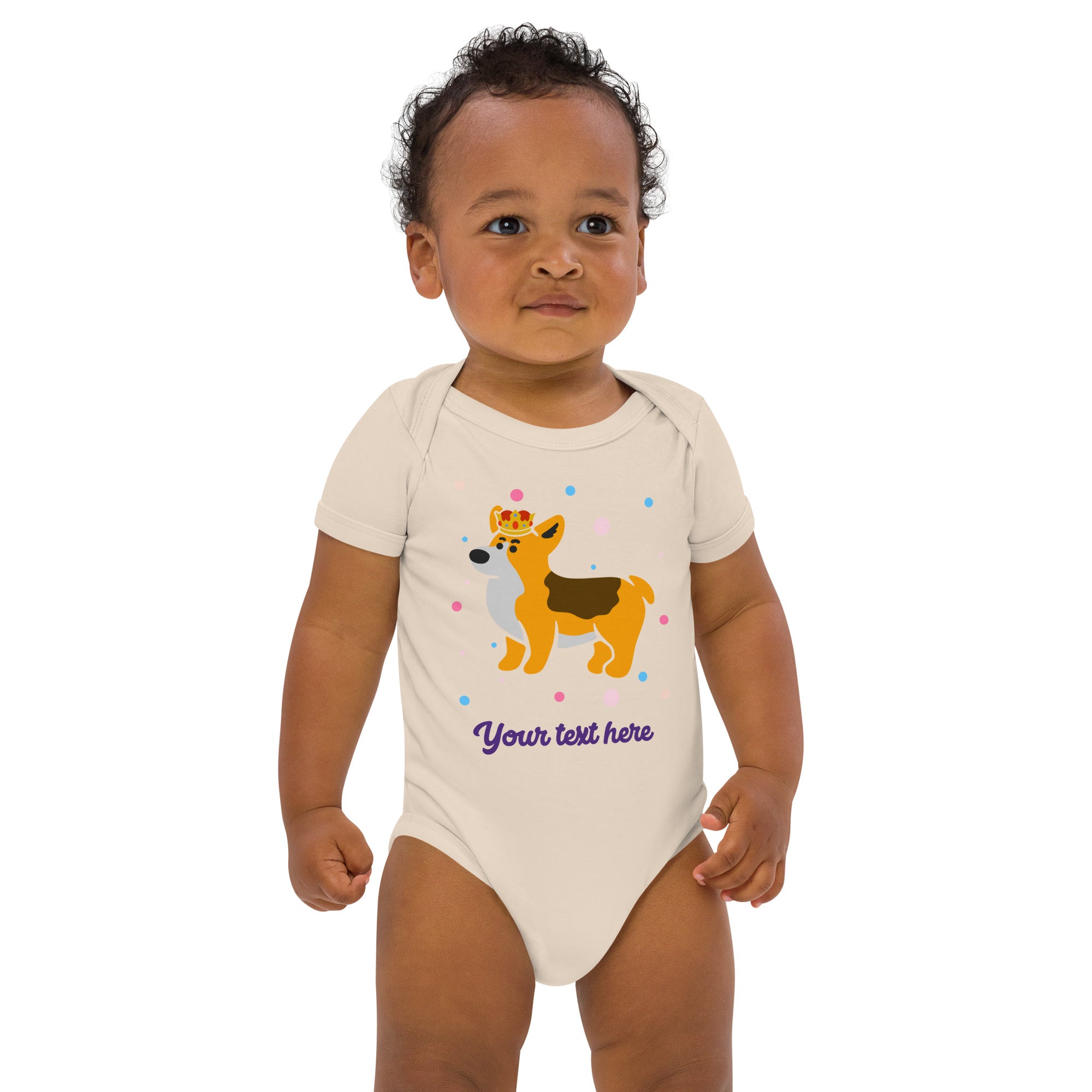 Personalised Custom Text - Baby Bodysuit - London Doodles - Royal Corgi - Organic 2