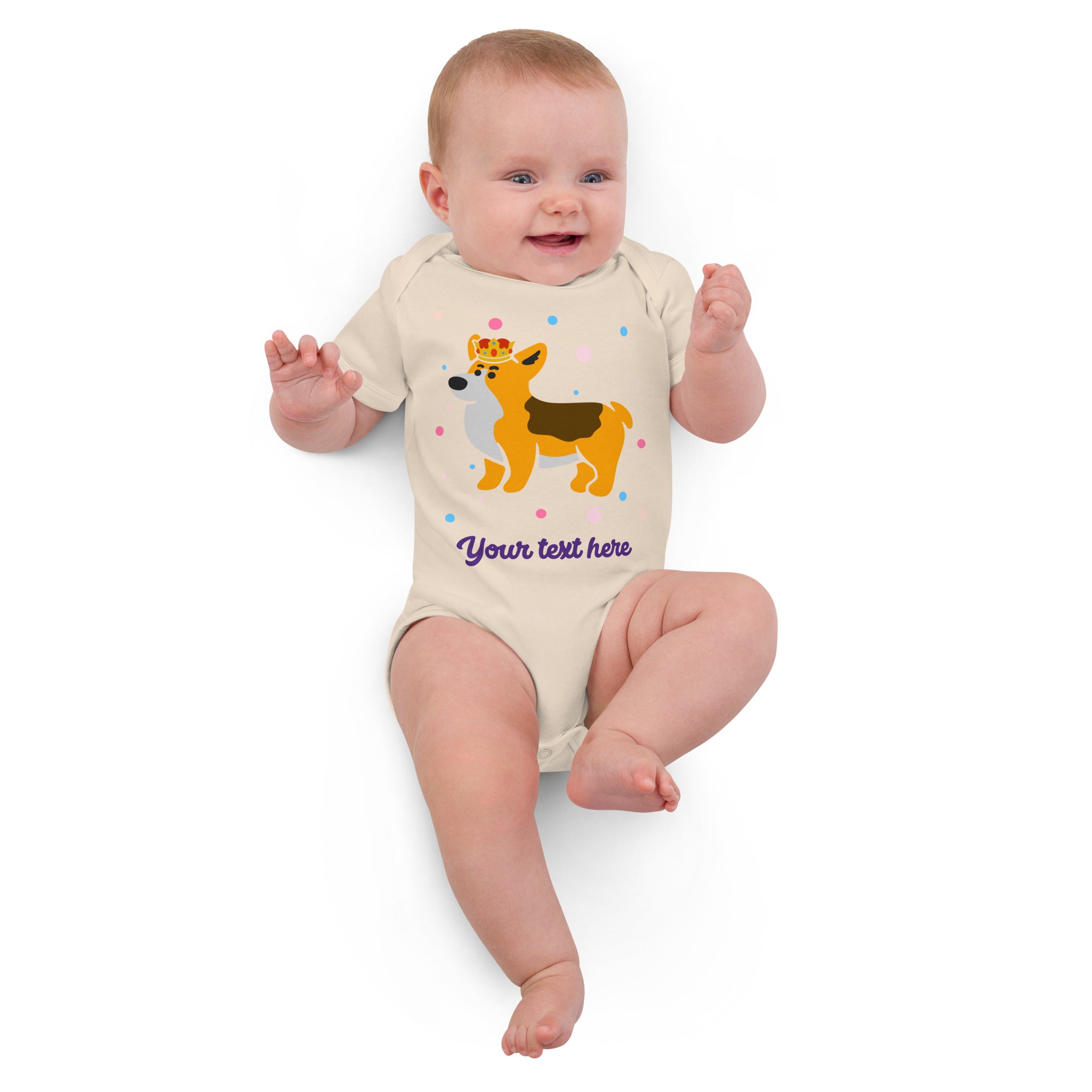 Personalised Custom Text - Baby Bodysuit - London Doodles - Royal Corgi - Organic 3