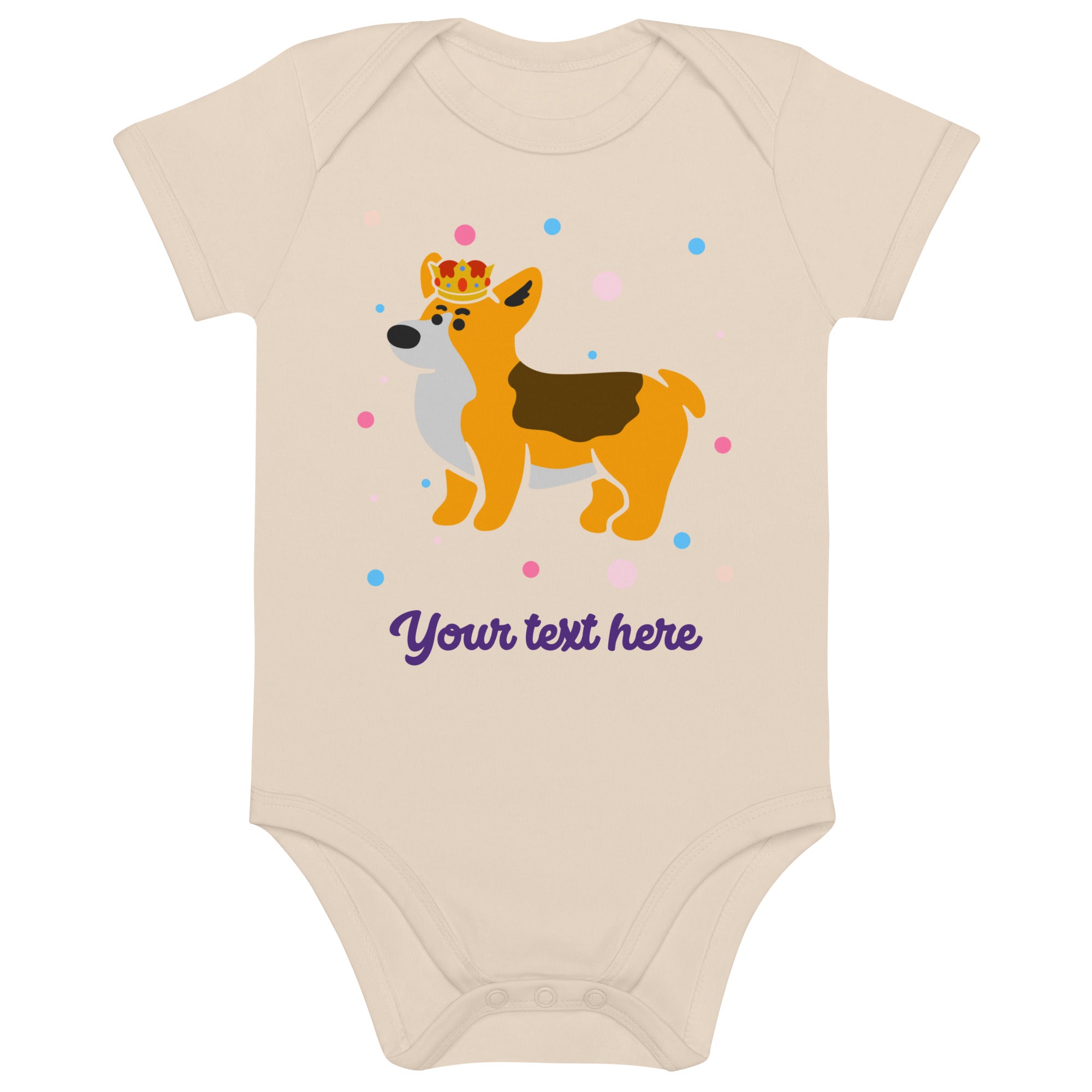Personalised Custom Text - Baby Bodysuit - London Doodles - Royal Corgi - Organic 1