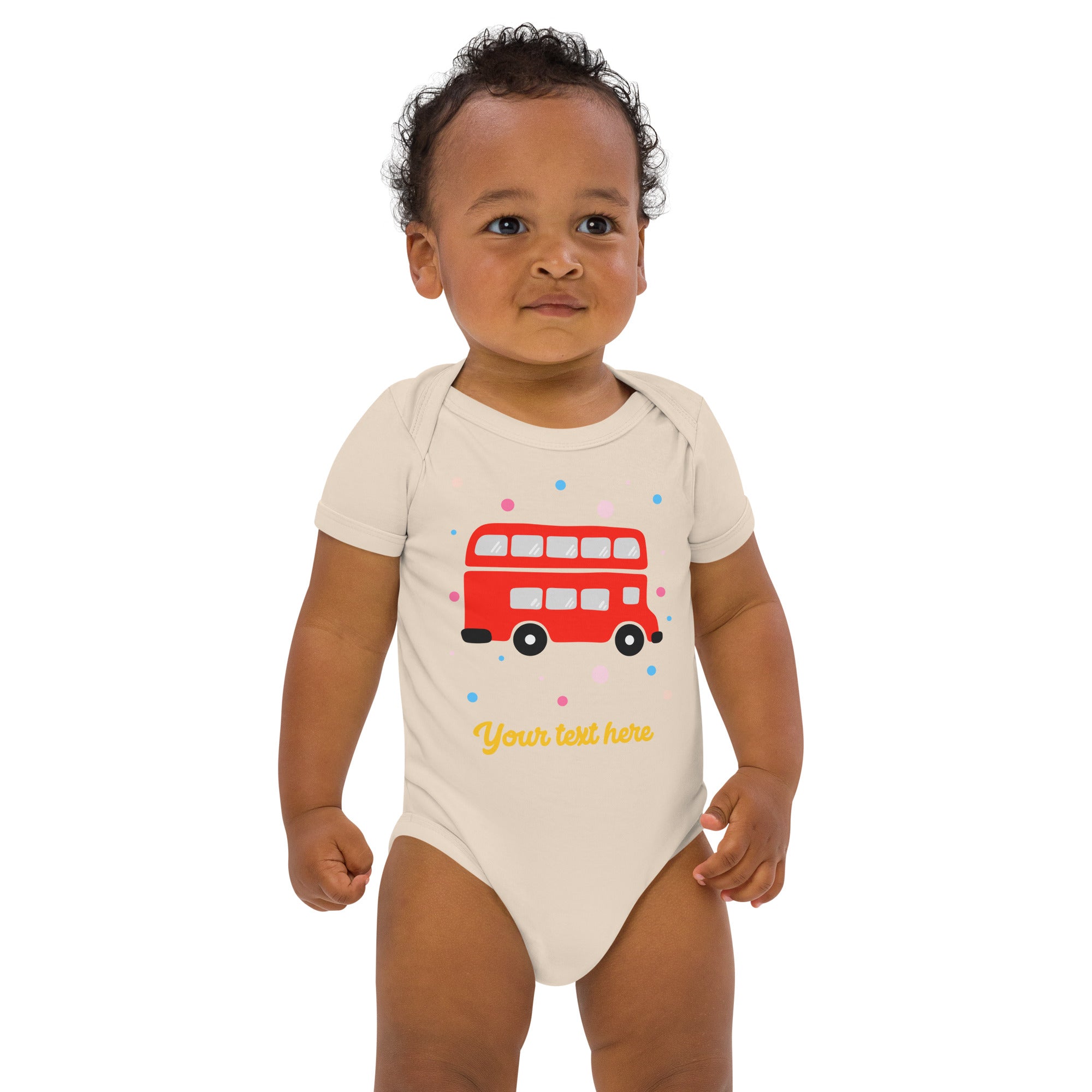 Personalised Custom Text - Baby Bodysuit - London Doodles - Bus - Organic 2