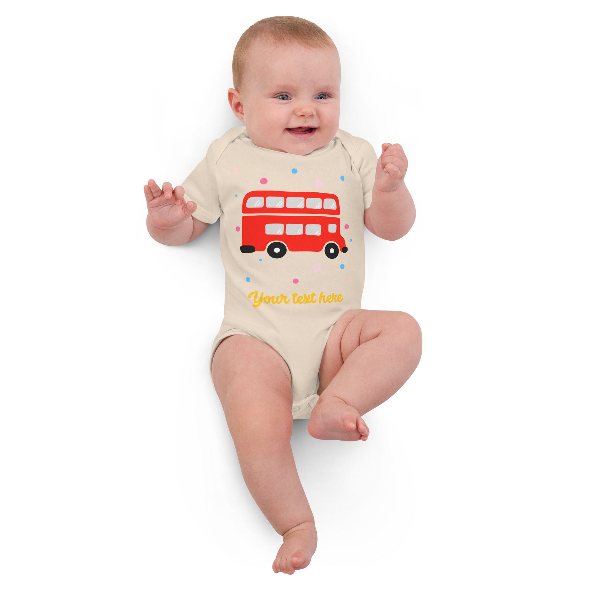 Personalised Custom Text - Baby Bodysuit - London Doodles - Bus - Organic 3