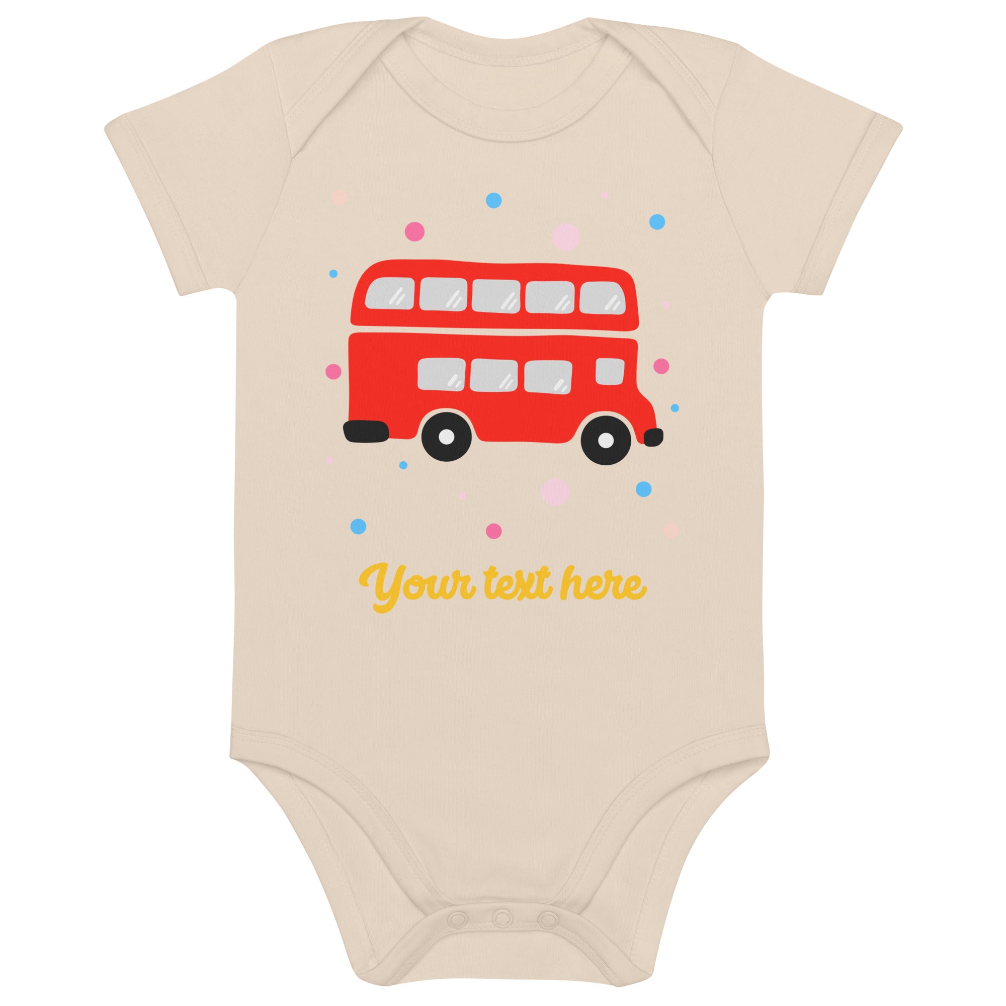 Personalised Custom Text - Baby Bodysuit - London Doodles - Bus - Organic 1