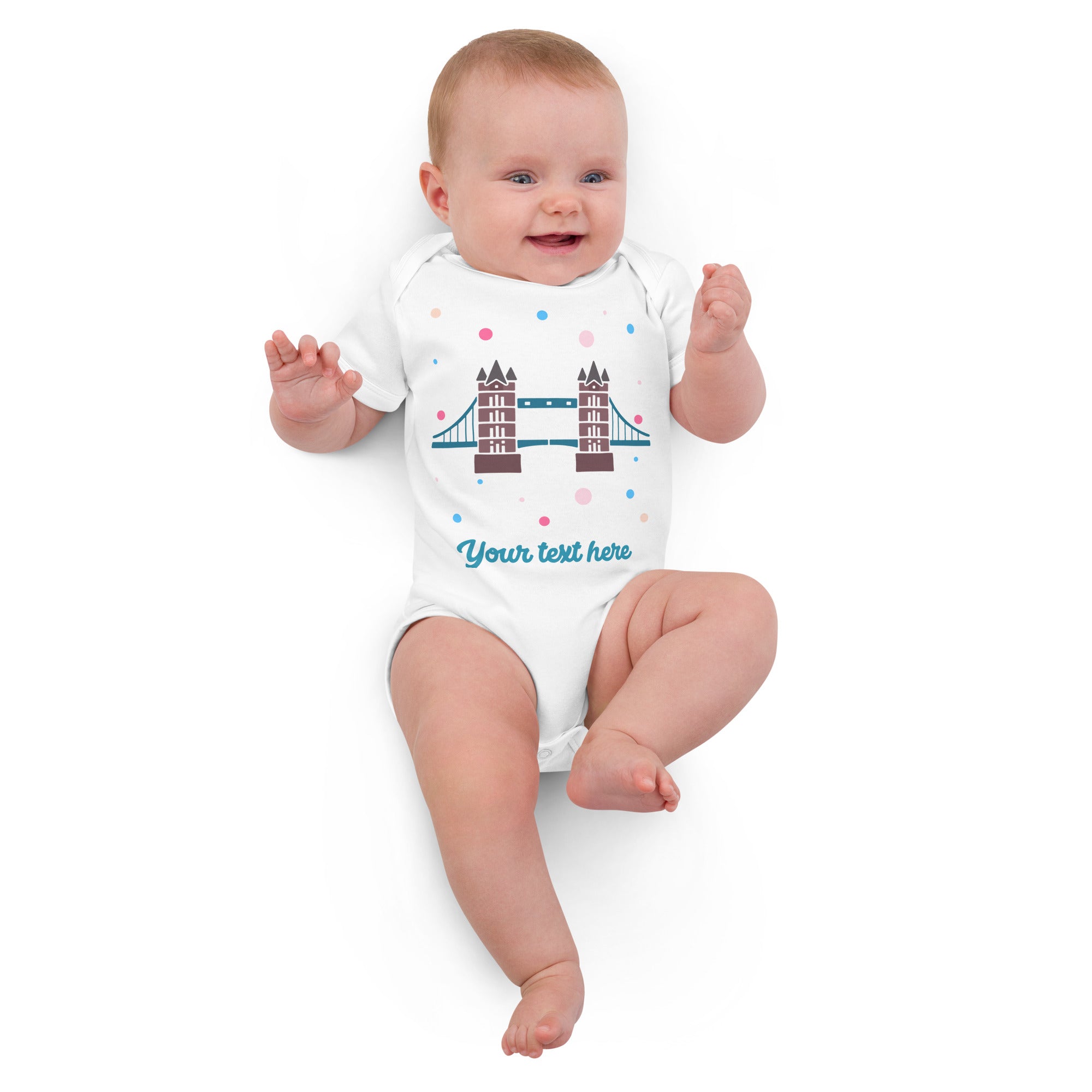 Personalised Custom Text - Baby Bodysuit - London Doodles - Tower Bridge - White 3