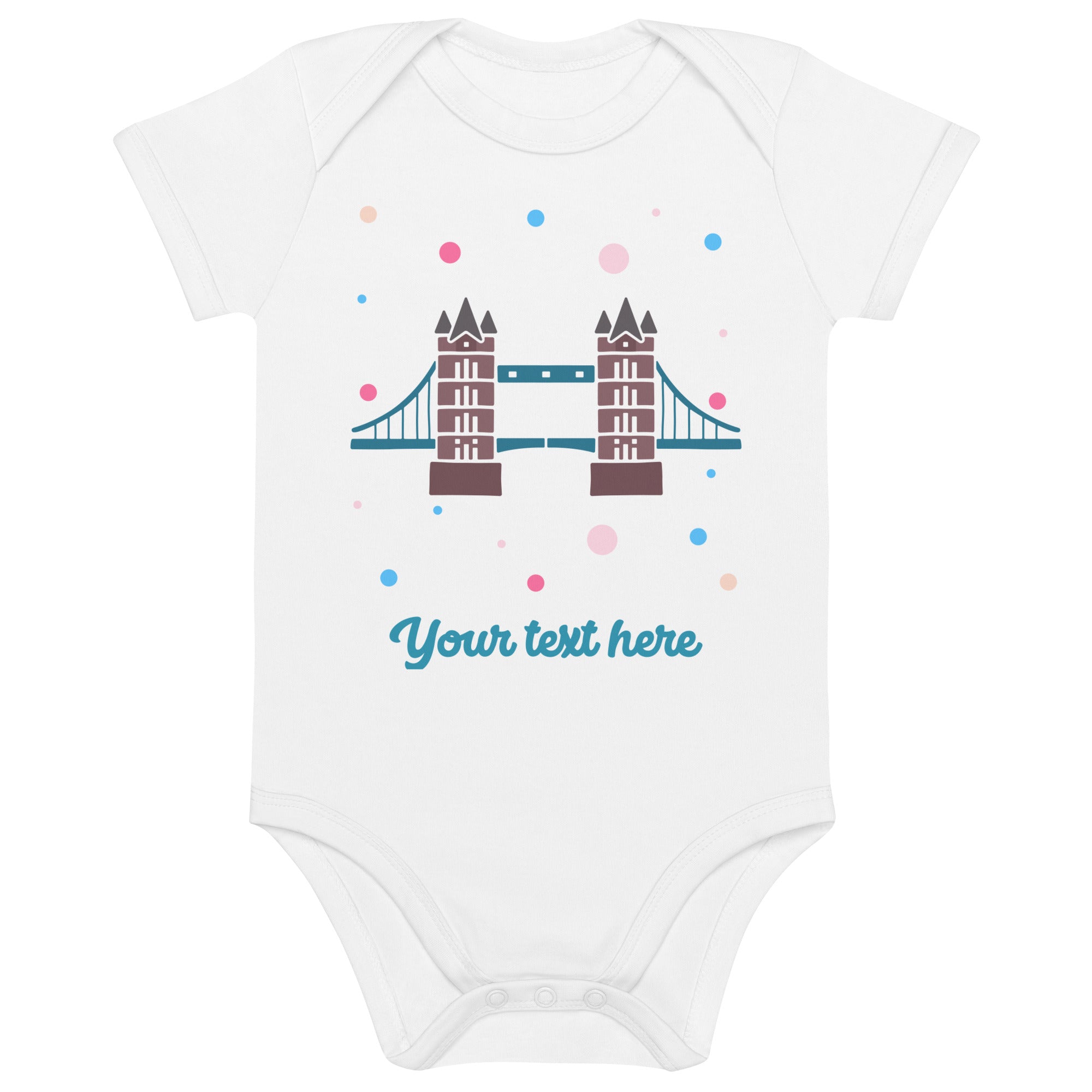 Personalised Custom Text - Baby Bodysuit - London Doodles - Tower Bridge - White 1
