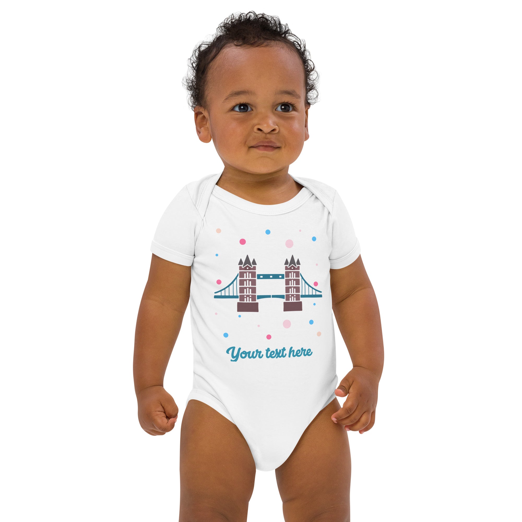 Personalised Custom Text - Baby Bodysuit - London Doodles - Tower Bridge - White 2
