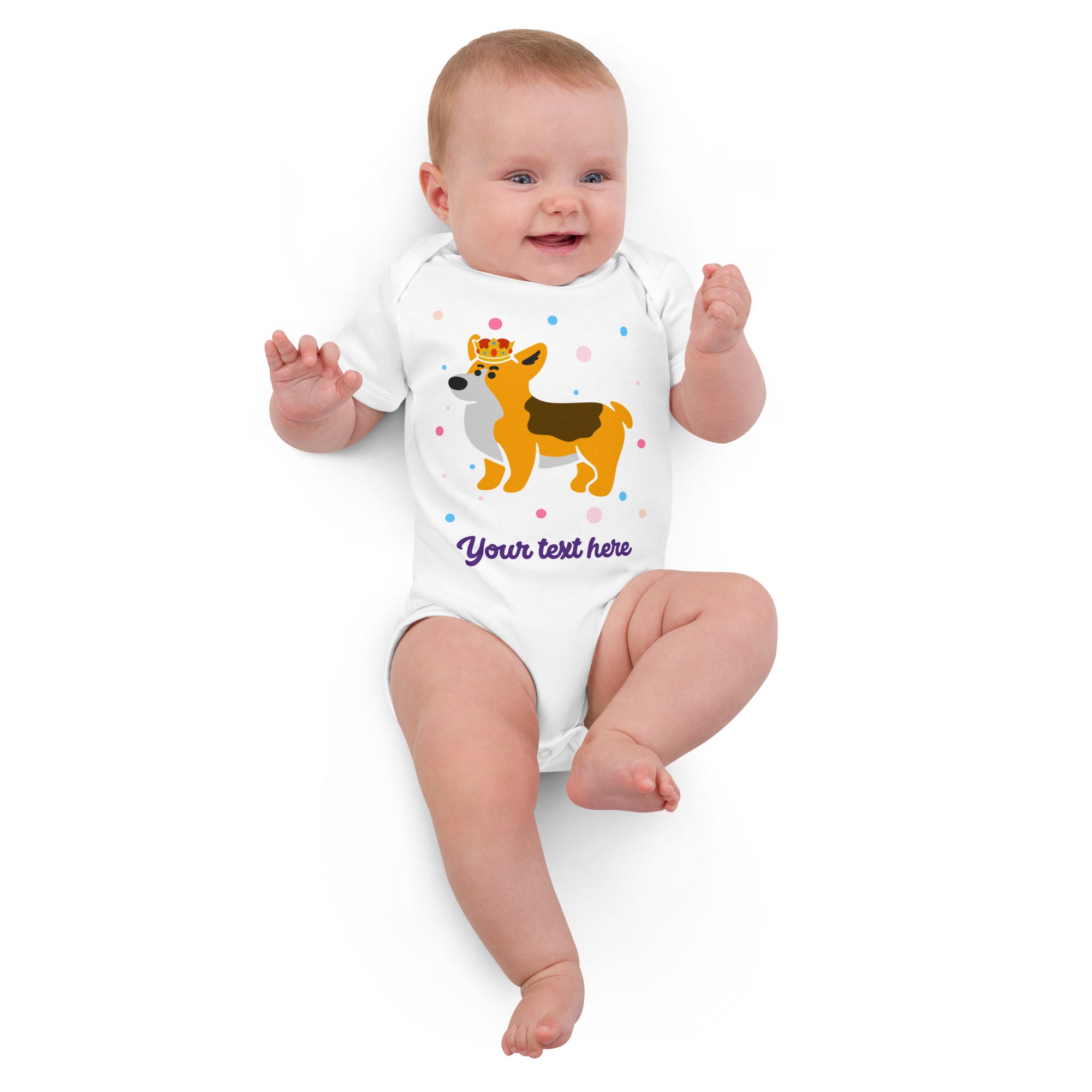 Personalised Custom Text - Baby Bodysuit - London Doodles - Royal Corgi - White 3