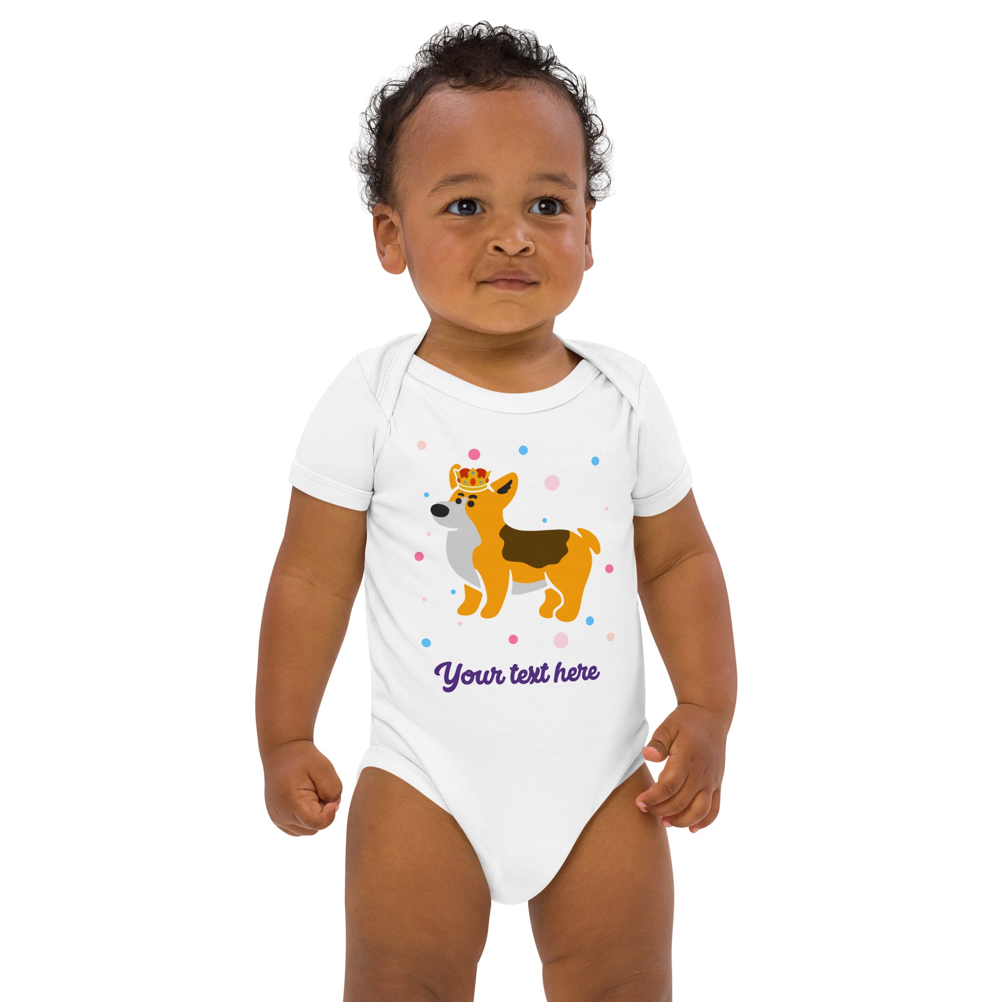Personalised Custom Text - Baby Bodysuit - London Doodles - Royal Corgi - White 2