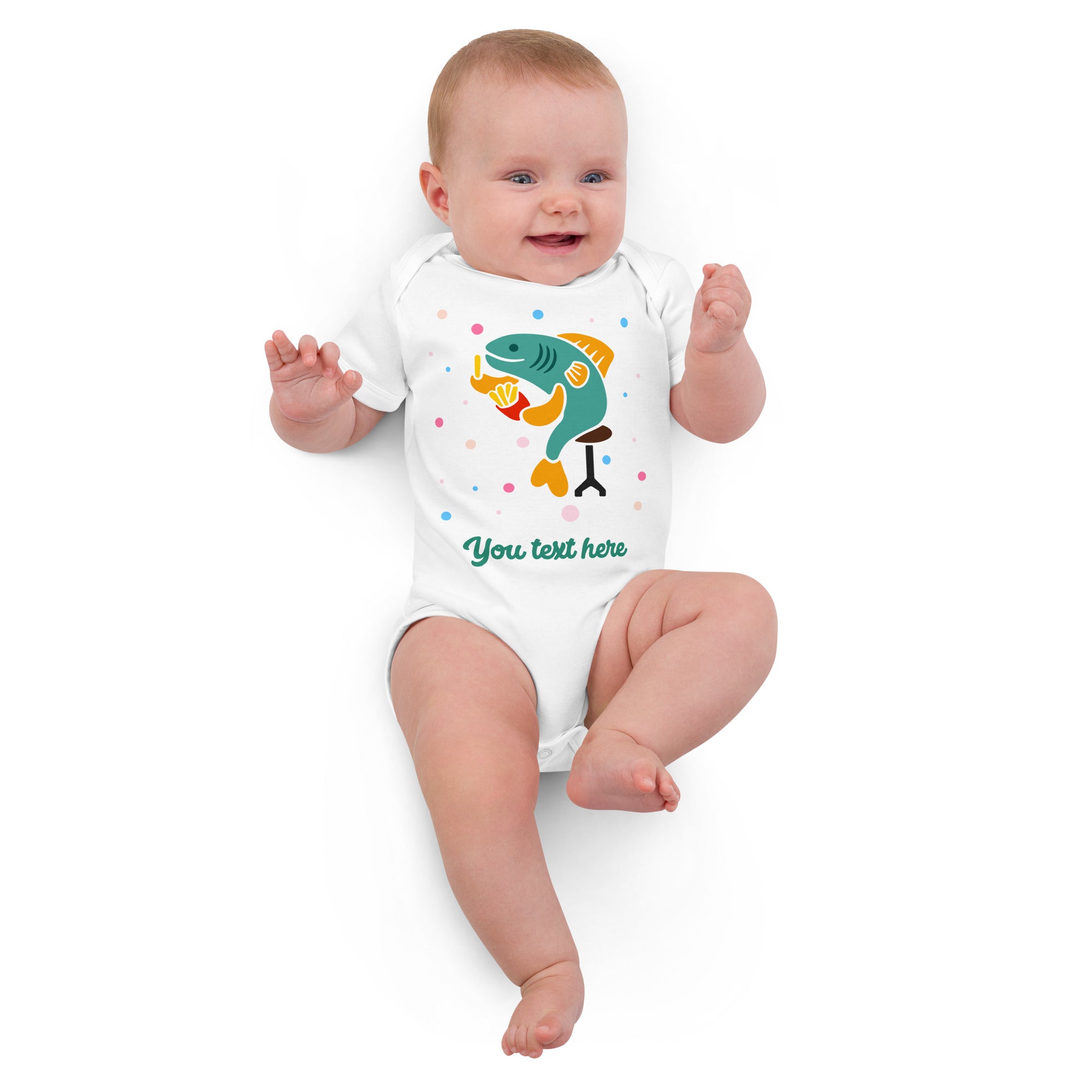 Personalised Custom Text - Baby Bodysuit - London Doodles - Fish & Chips - White 3