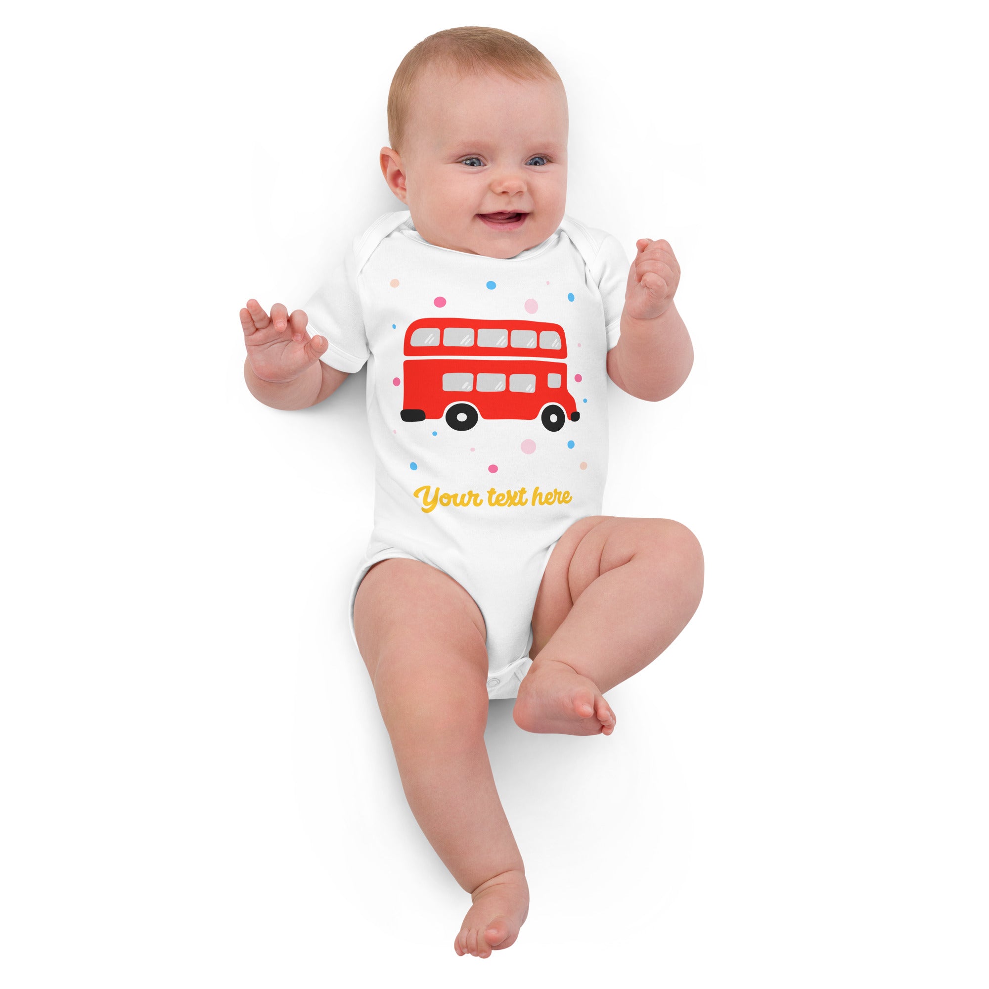 Personalised Custom Text - Baby Bodysuit - London Doodles - Bus - White 3