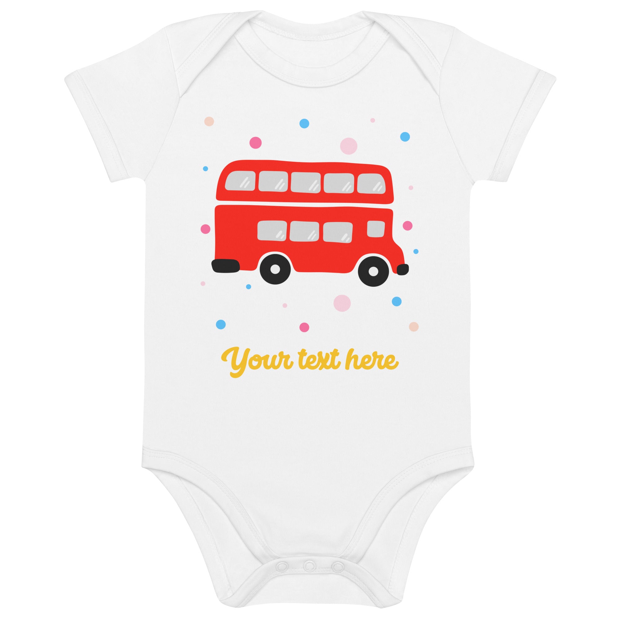 Personalised Custom Text - Baby Bodysuit - London Doodles - Bus - White 1