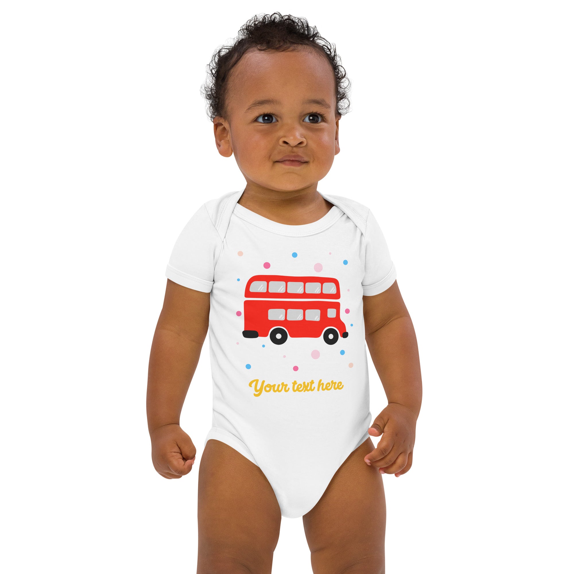 Personalised Custom Text - Baby Bodysuit - London Doodles - Bus - White 2
