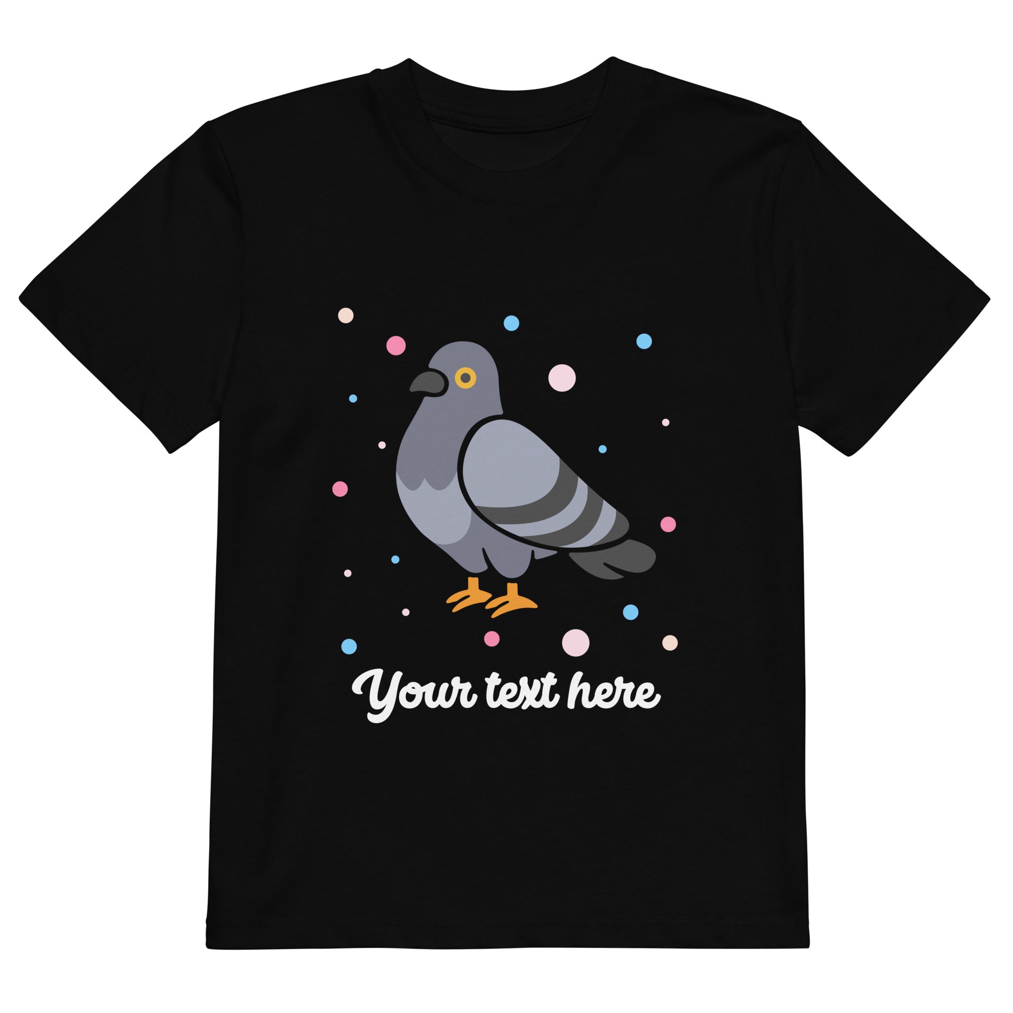 Personalised Custom Text - Organic Cotton Kids T-Shirt - London Doodles - Pigeon - Black 1