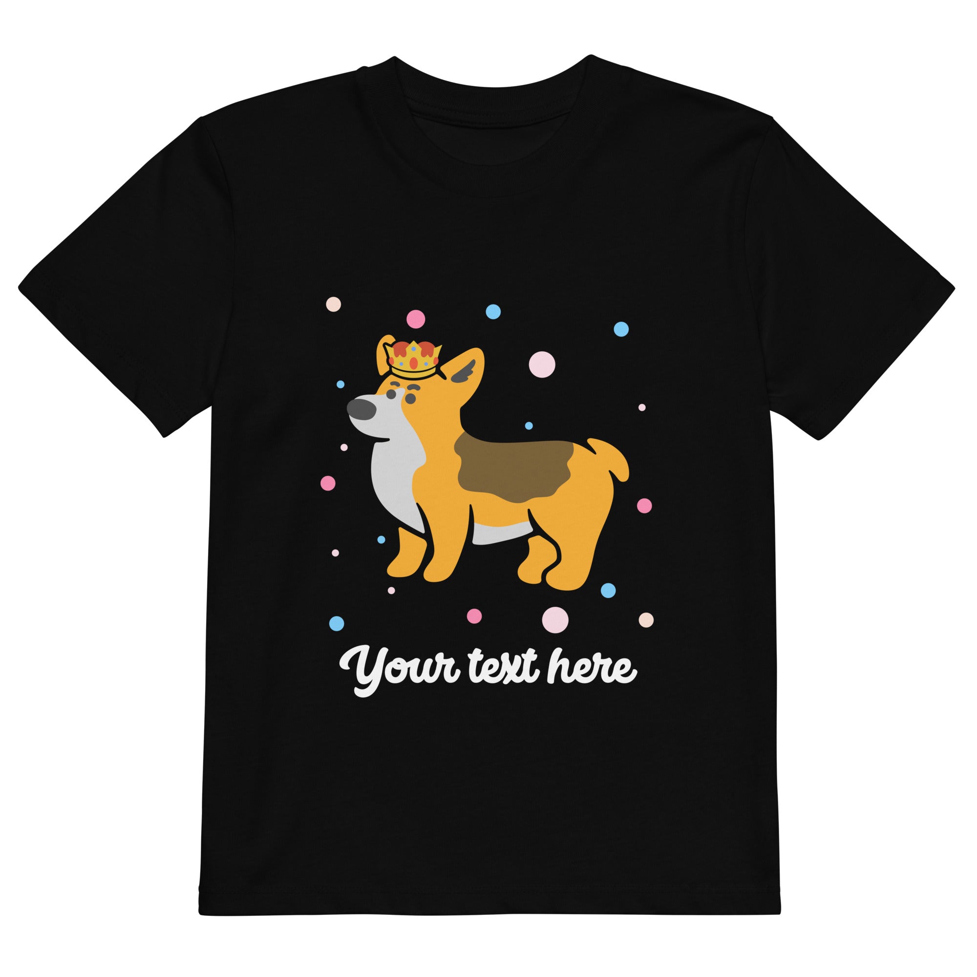 Personalised Custom Text - Organic Cotton Kids T-Shirt - London Doodles - Royal Corgi - Black 1