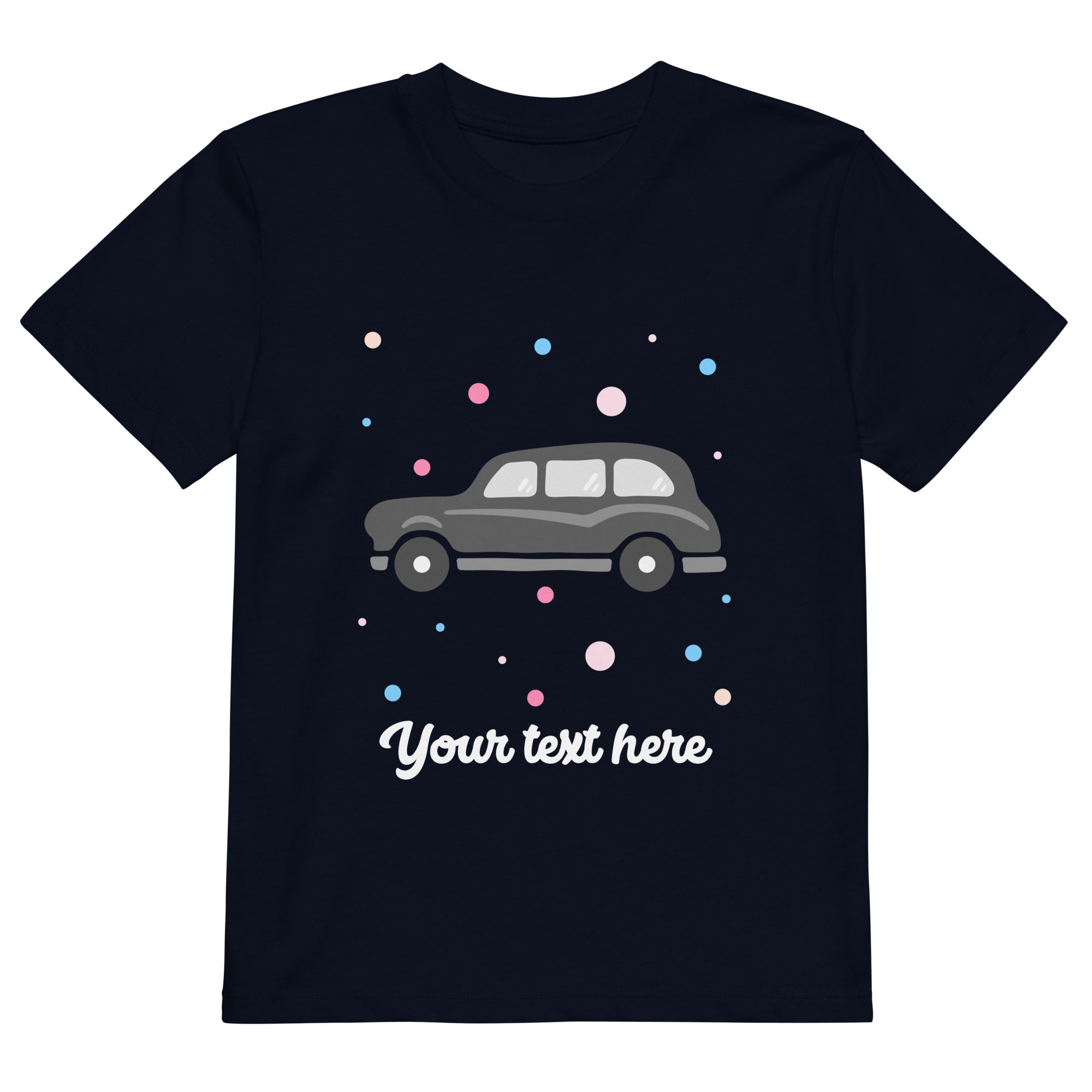 Personalised Custom Text - Organic Cotton Kids T-Shirt - London Doodles - Black Taxi - Navy 1