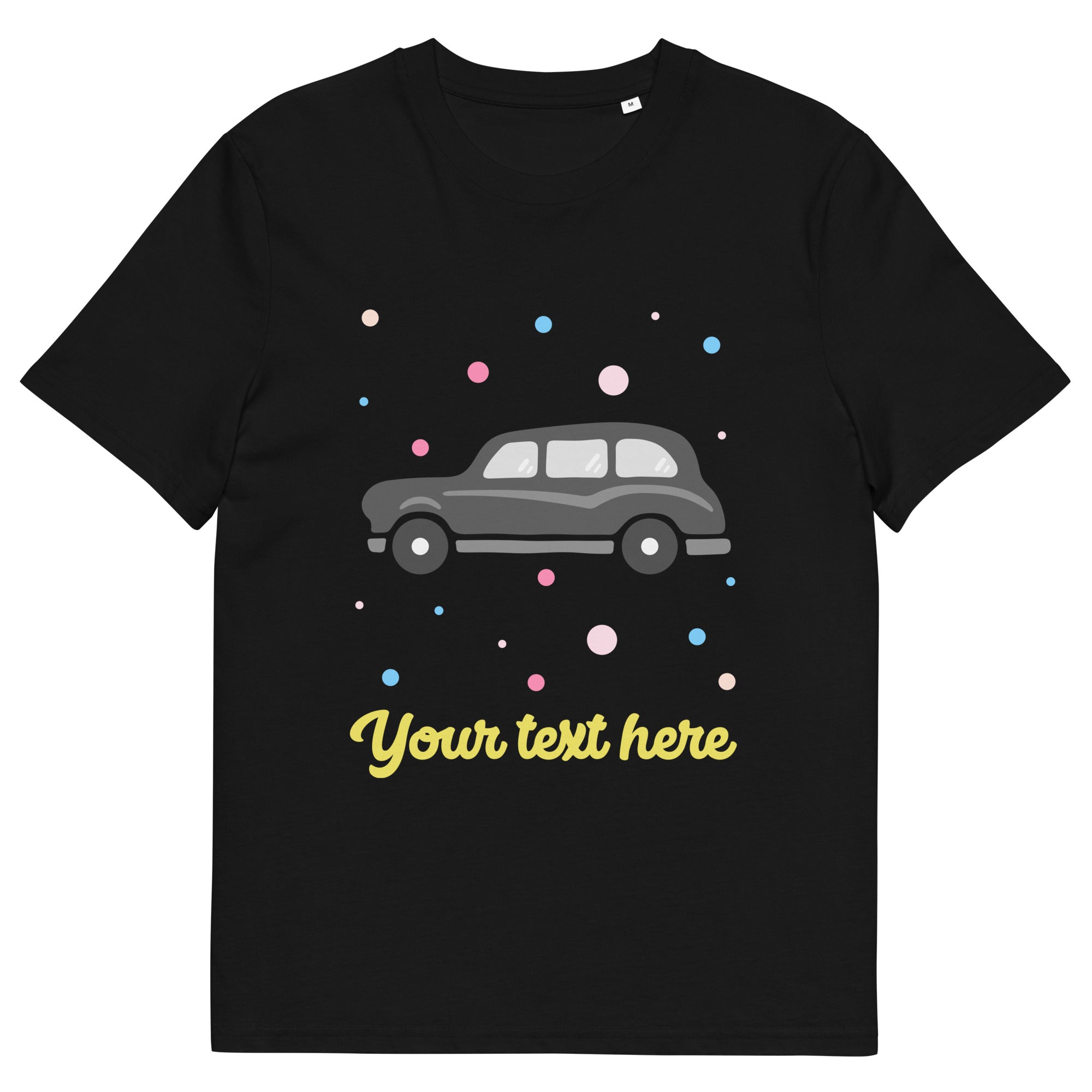 Personalised Custom Text - Organic Cotton Adults Unisex T-Shirt - London Doodles - Black Taxi - Black