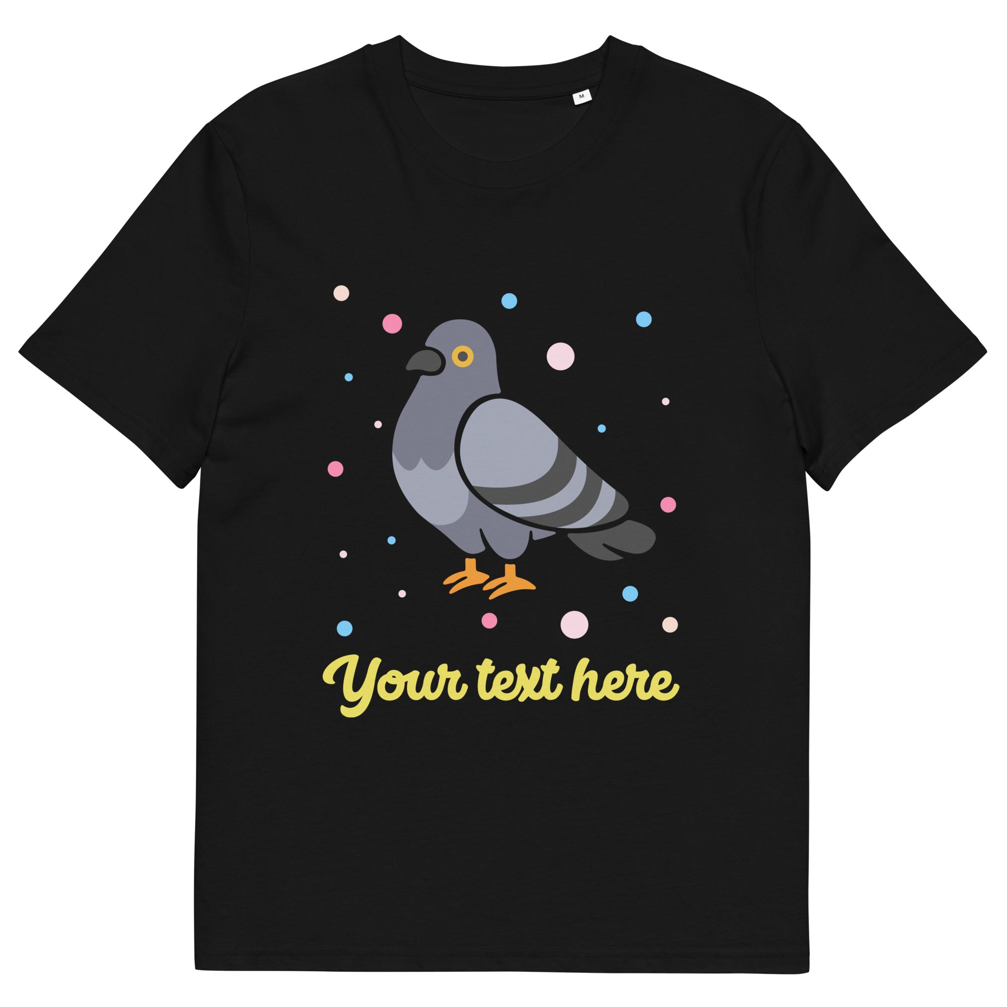 Personalised Custom Text - Organic Cotton Adults Unisex T-Shirt - London Doodles - Pigeon - Black