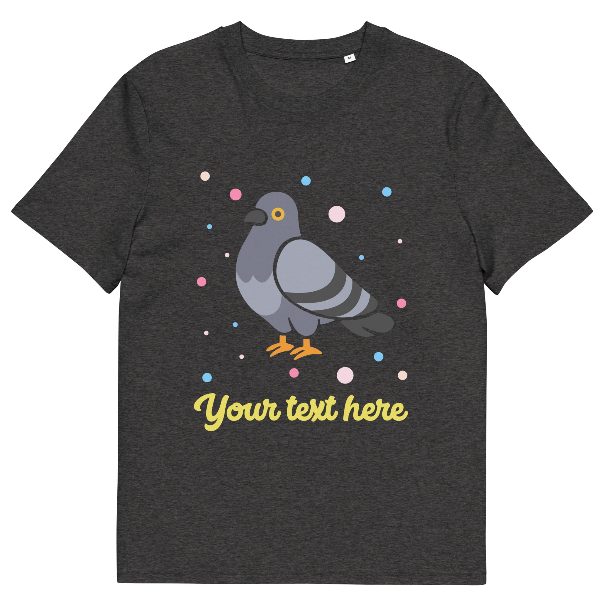 Personalised Custom Text - Organic Cotton Adults Unisex T-Shirt - London Doodles - Pigeon - Dark Grey