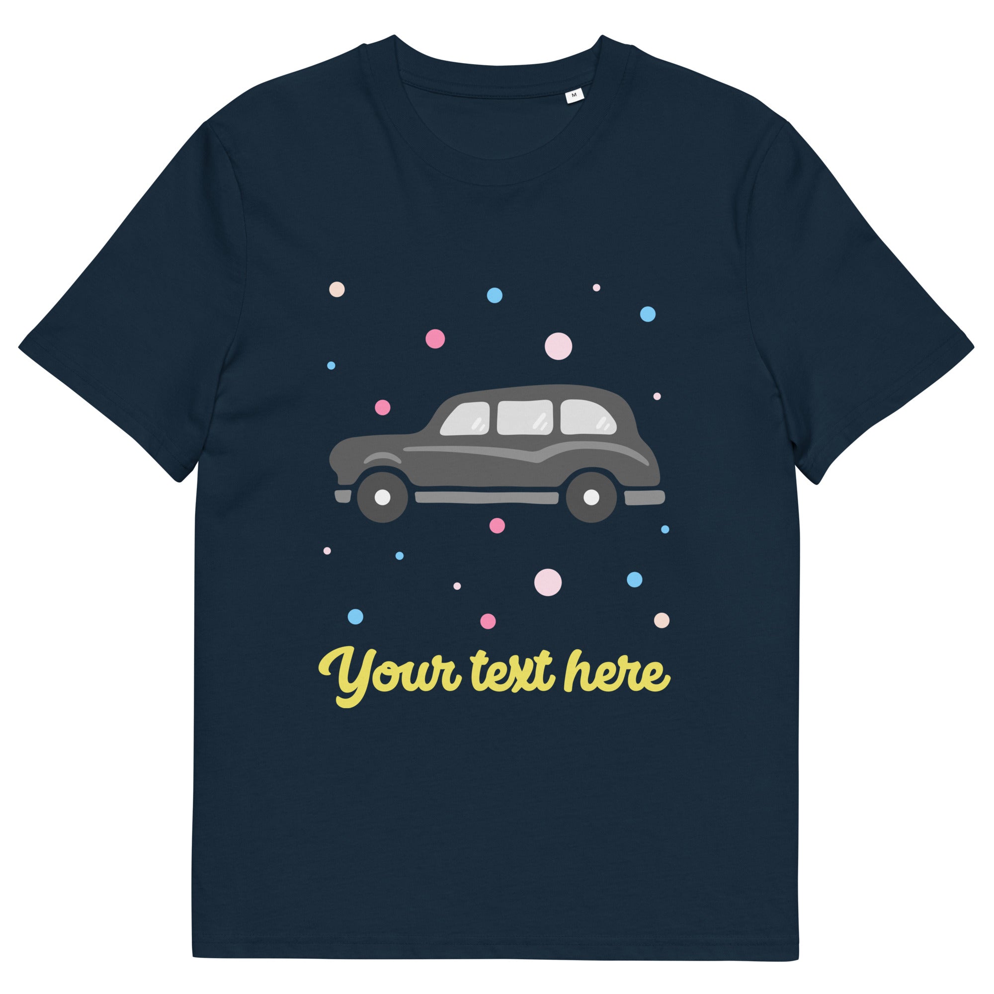 Personalised Custom Text - Organic Cotton Adults Unisex T-Shirt - London Doodles - Black Taxi - Navy