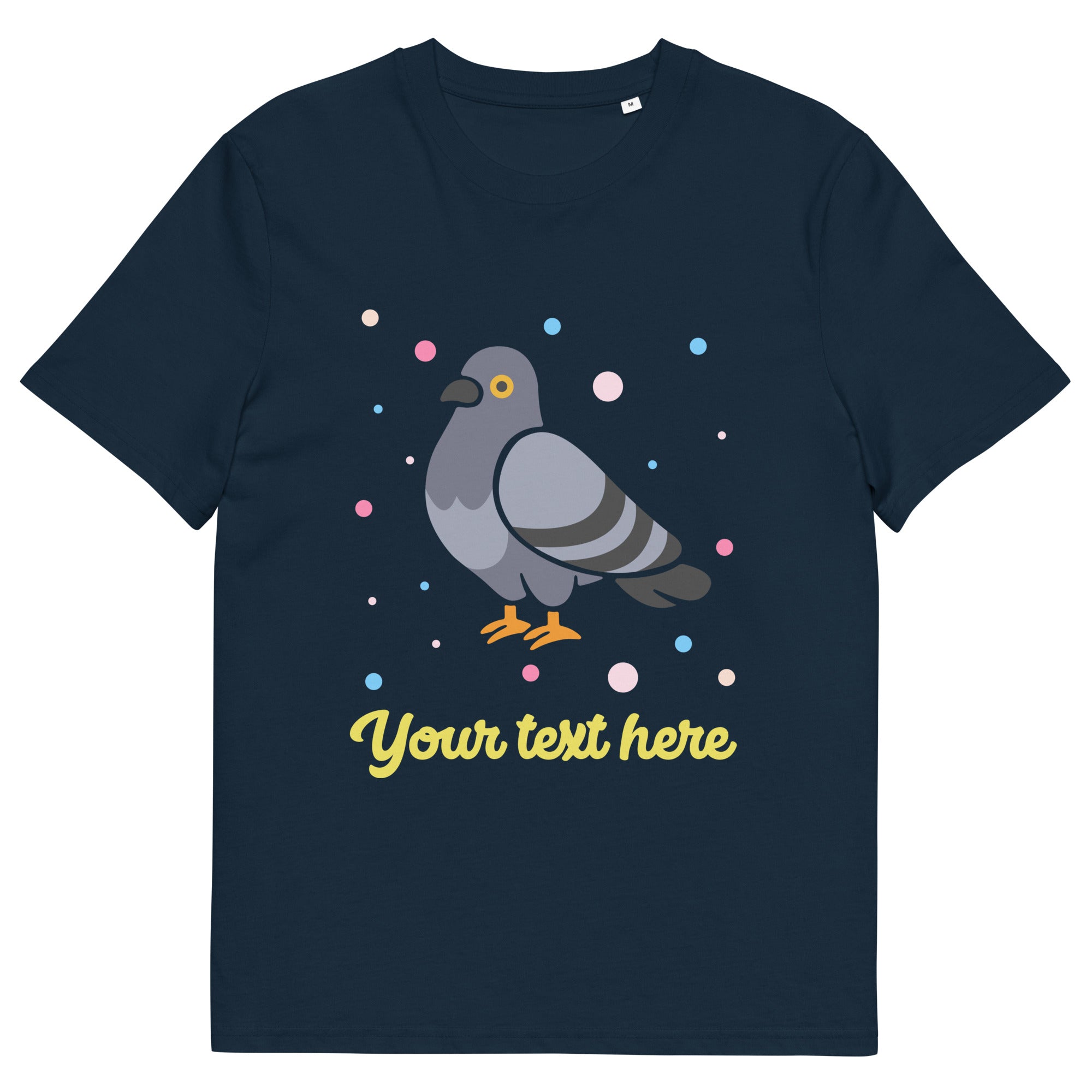 Personalised Custom Text - Organic Cotton Adults Unisex T-Shirt - London Doodles - Pigeon - Navy